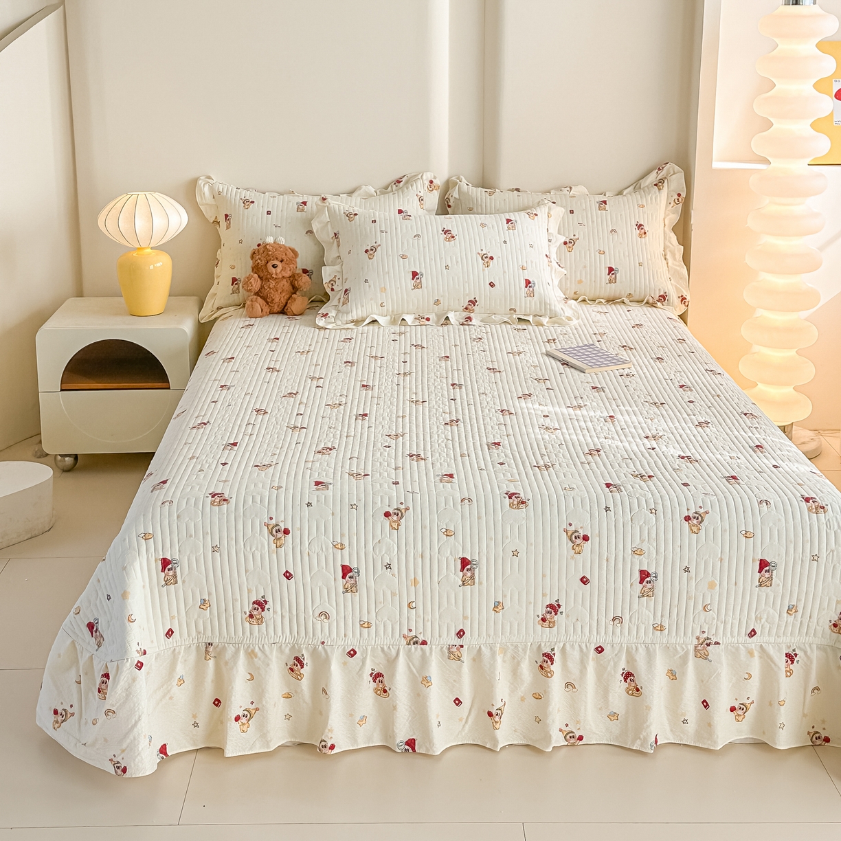 91家纺网 家纺一手货源 找家纺 梓之赫 2026春夏新款A类云感木棉双层纱夹棉床盖四件套 萌萌星星人