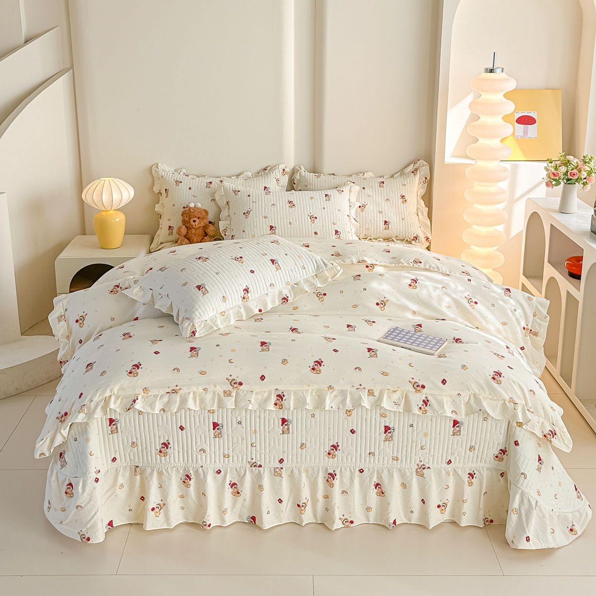 91家纺网 家纺一手货源 找家纺 梓之赫 2026春夏新款A类云感木棉双层纱夹棉床盖四件套 萌萌星星人