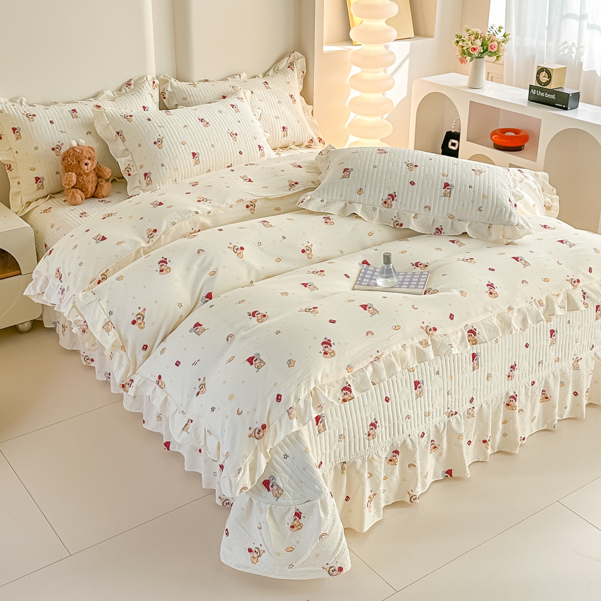 91家纺网 家纺一手货源 找家纺 梓之赫 2026春夏新款A类云感木棉双层纱夹棉床盖四件套 萌萌星星人