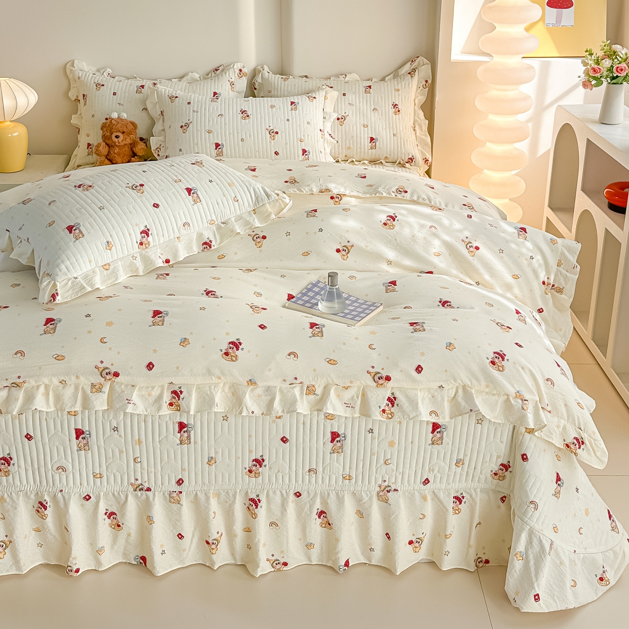 91家纺网 家纺一手货源 找家纺 梓之赫 2026春夏新款A类云感木棉双层纱夹棉床盖四件套 萌萌星星人