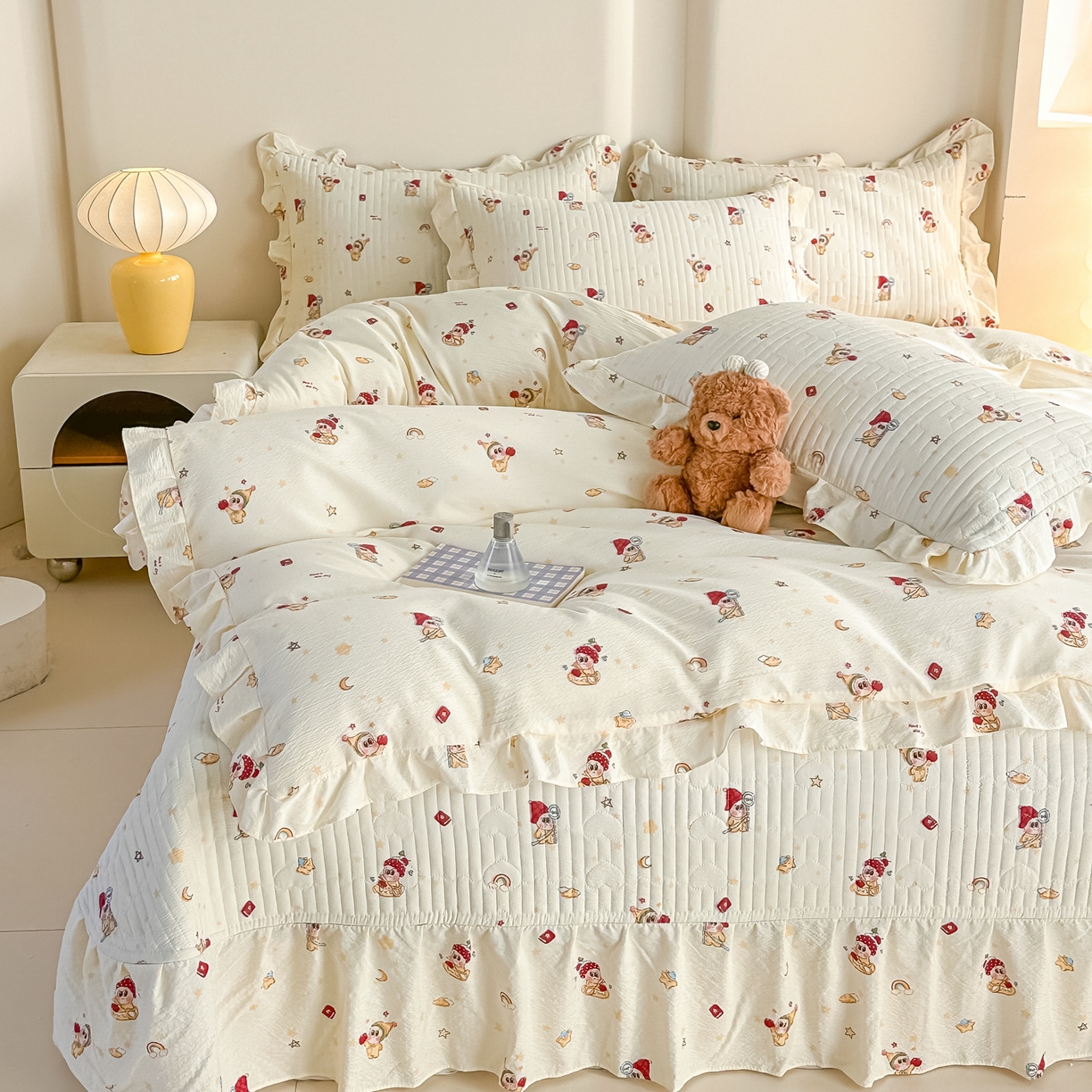 91家纺网 家纺一手货源 找家纺 梓之赫 2026春夏新款A类云感木棉双层纱夹棉床盖四件套 萌萌星星人