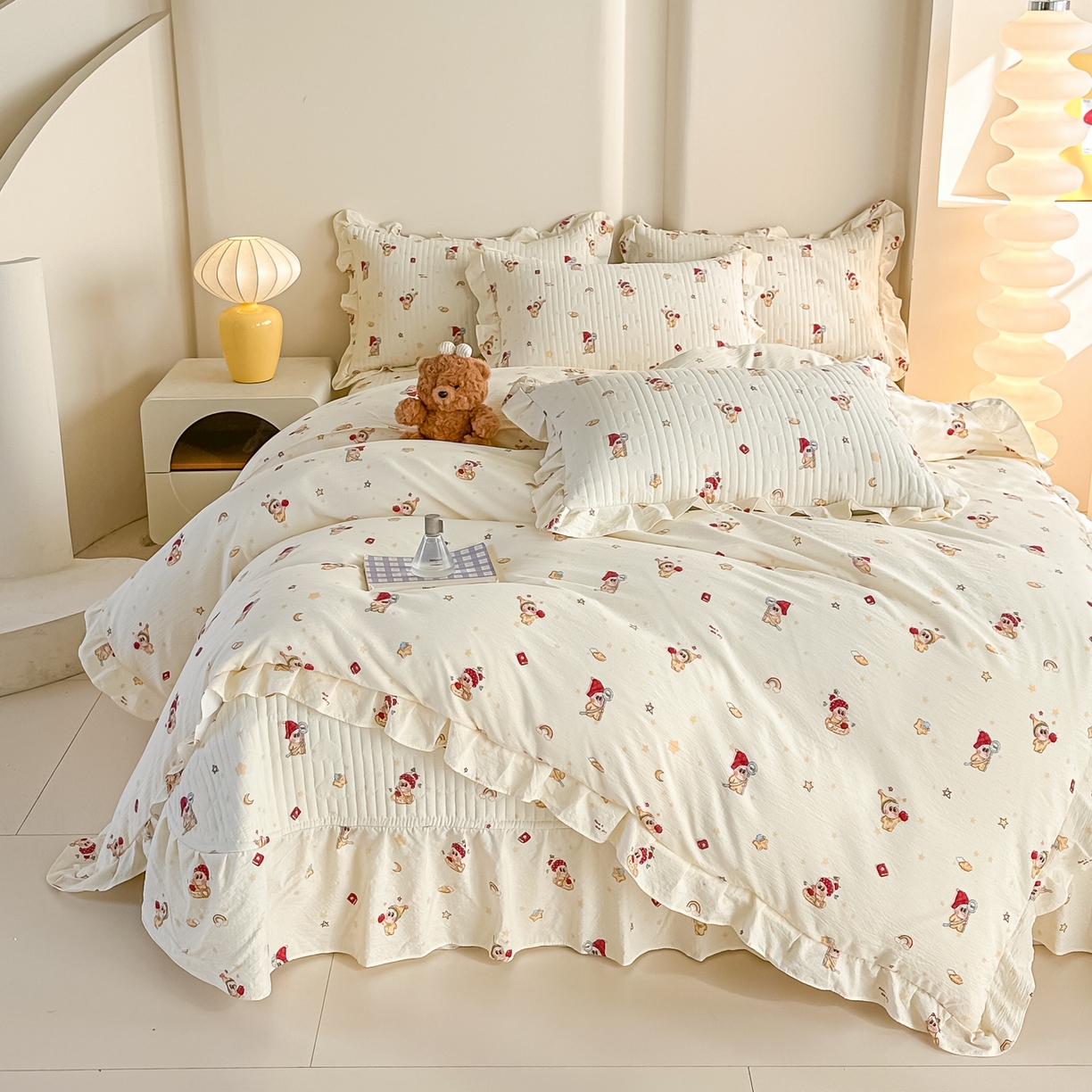 91家纺网 家纺一手货源 找家纺 梓之赫 2026春夏新款A类云感木棉双层纱夹棉床盖四件套 萌萌星星人