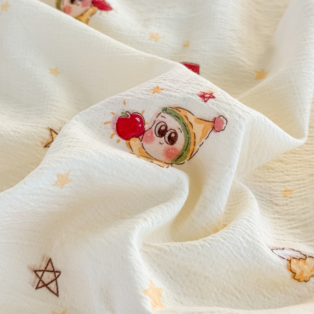 91家纺网 家纺一手货源 找家纺 梓之赫 2026春夏新款A类云感木棉双层纱夹棉床盖四件套 萌萌星星人