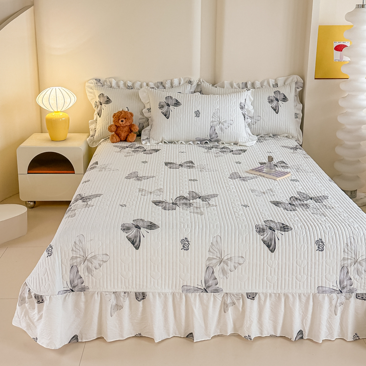 91家纺网 家纺一手货源 找家纺 梓之赫 2026春夏新款A类云感木棉双层纱夹棉床盖四件套 暮色蝴蝶