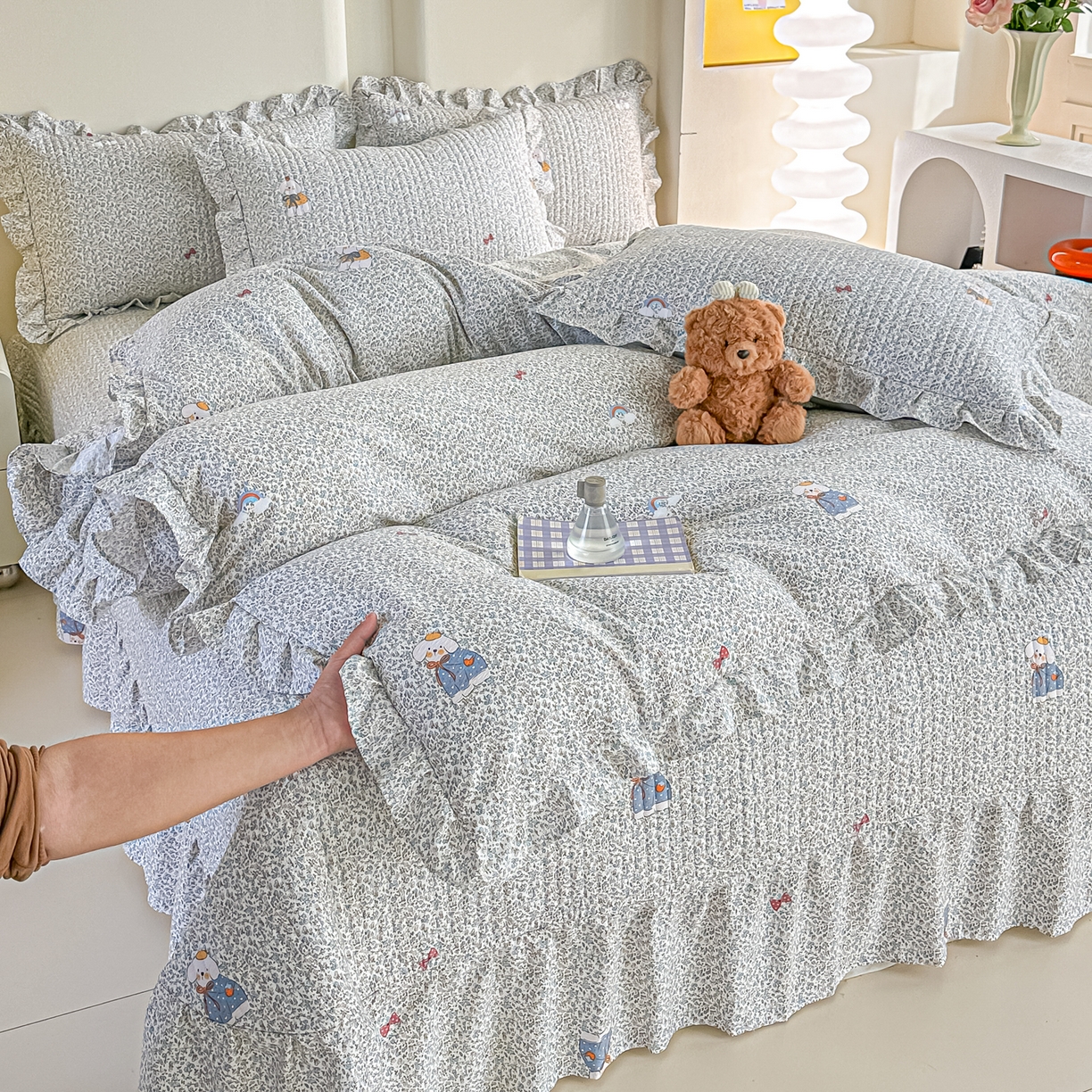 梓之赫 2026春夏新款A类云感木棉双层纱夹棉床盖四件套 寻觅-浅米