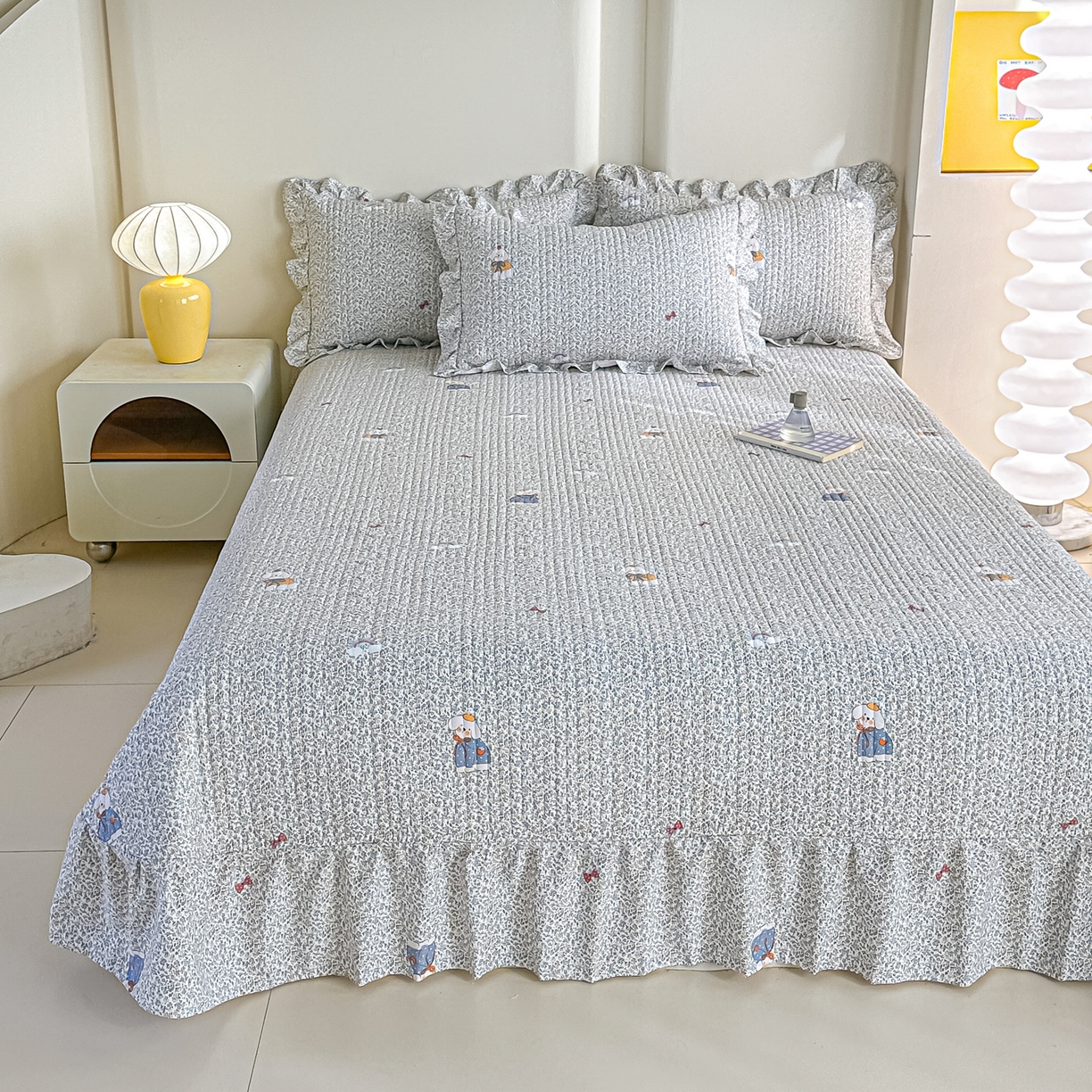 91家纺网 家纺一手货源 找家纺 梓之赫 2026春夏新款A类云感木棉双层纱夹棉床盖四件套 寻觅-浅米