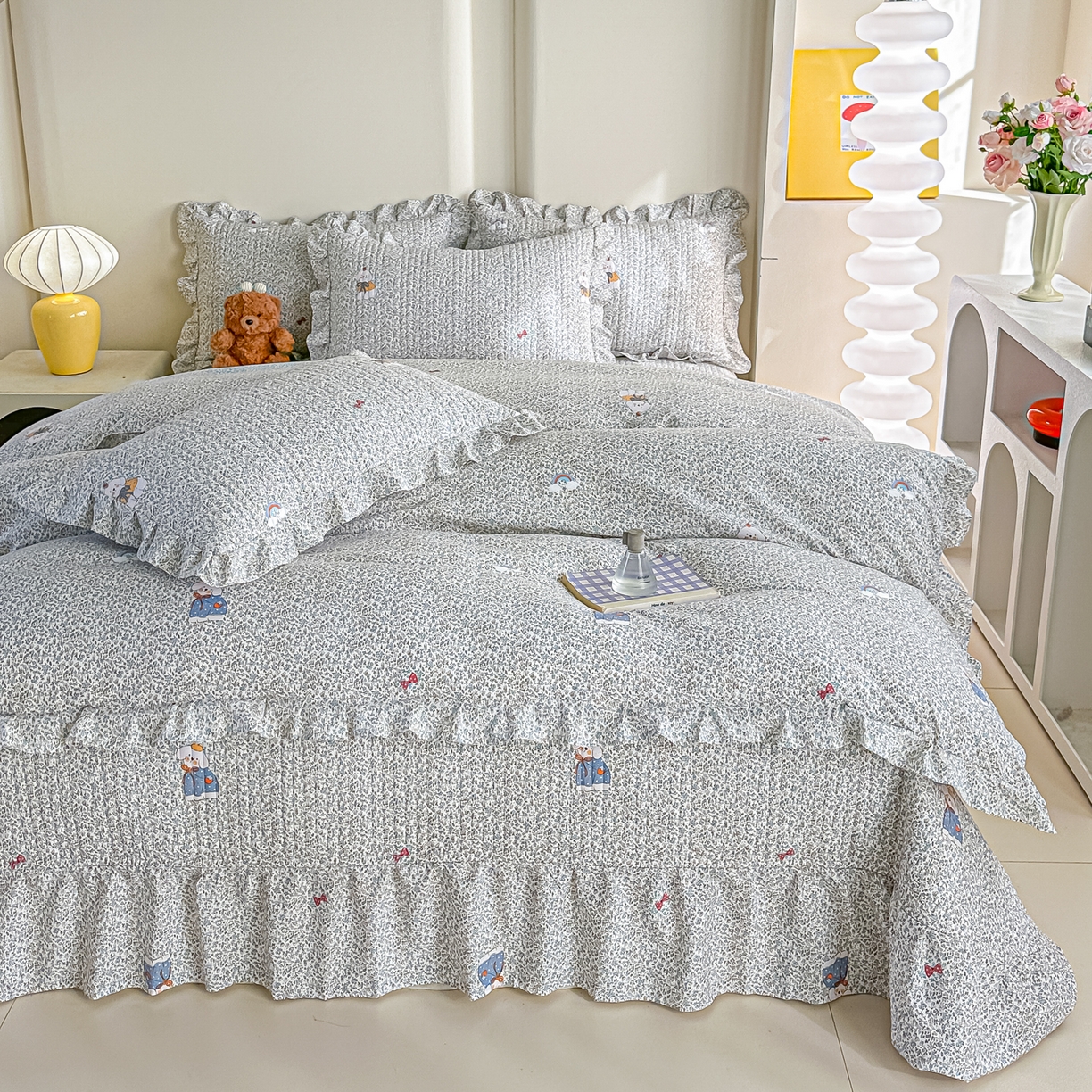 91家纺网 家纺一手货源 找家纺 梓之赫 2026春夏新款A类云感木棉双层纱夹棉床盖四件套 寻觅-浅米