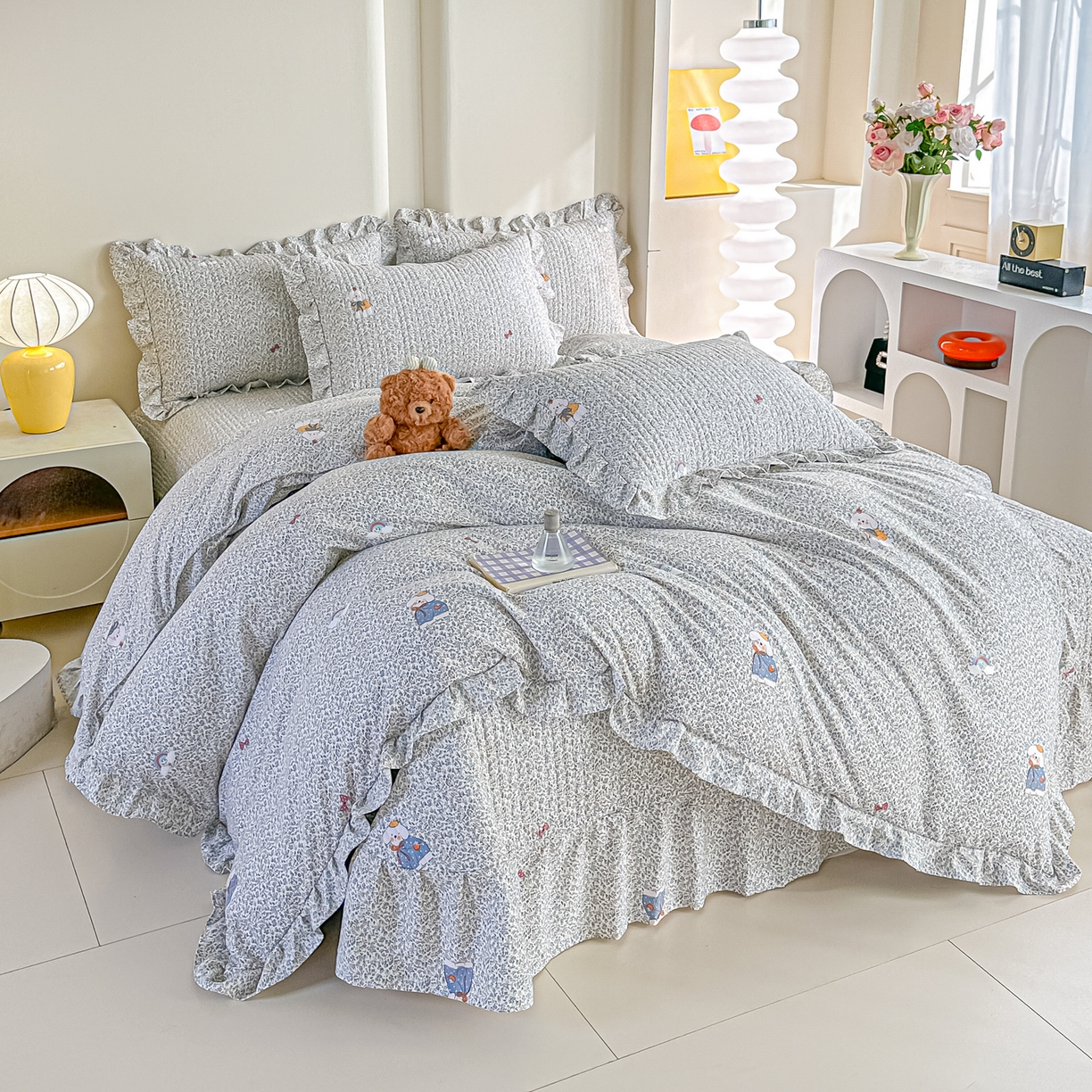 91家纺网 家纺一手货源 找家纺 梓之赫 2026春夏新款A类云感木棉双层纱夹棉床盖四件套 寻觅-浅米