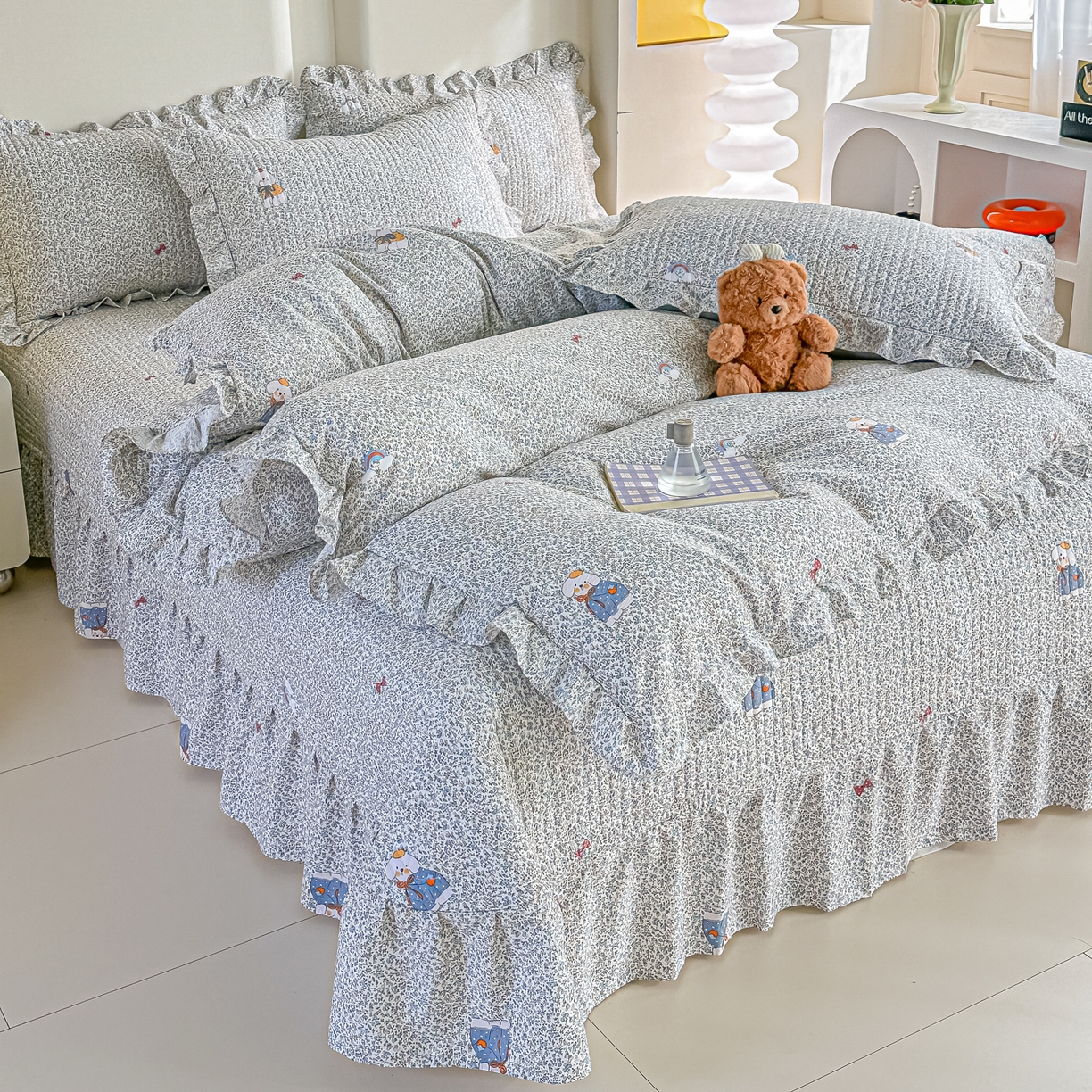 91家纺网 家纺一手货源 找家纺 梓之赫 2026春夏新款A类云感木棉双层纱夹棉床盖四件套 寻觅-浅米