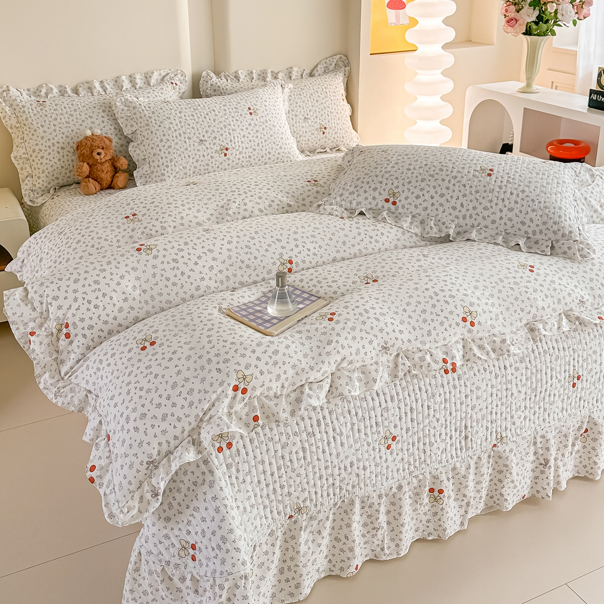 91家纺网 家纺一手货源 找家纺 梓之赫 2026春夏新款A类云感木棉双层纱夹棉床盖四件套 一颗樱桃