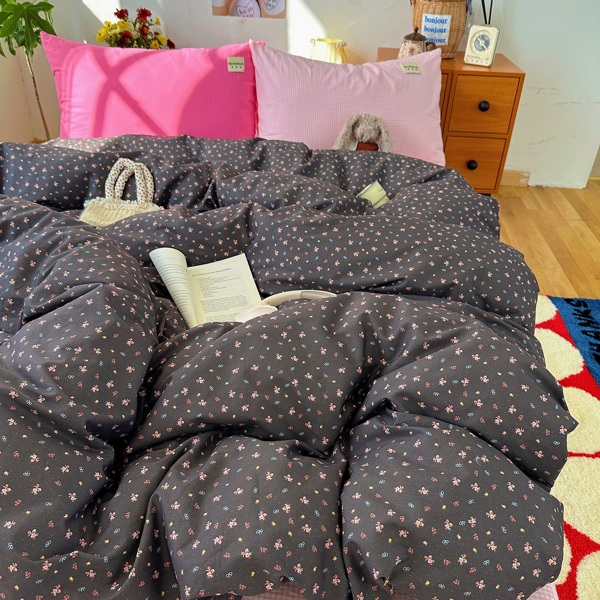 91家纺网 家纺一手货源 找家纺 （总）桃子家居 2026新款A类纯棉水洗棉ins韩系小清新碎花混搭织标工艺色织水洗棉四件套系列