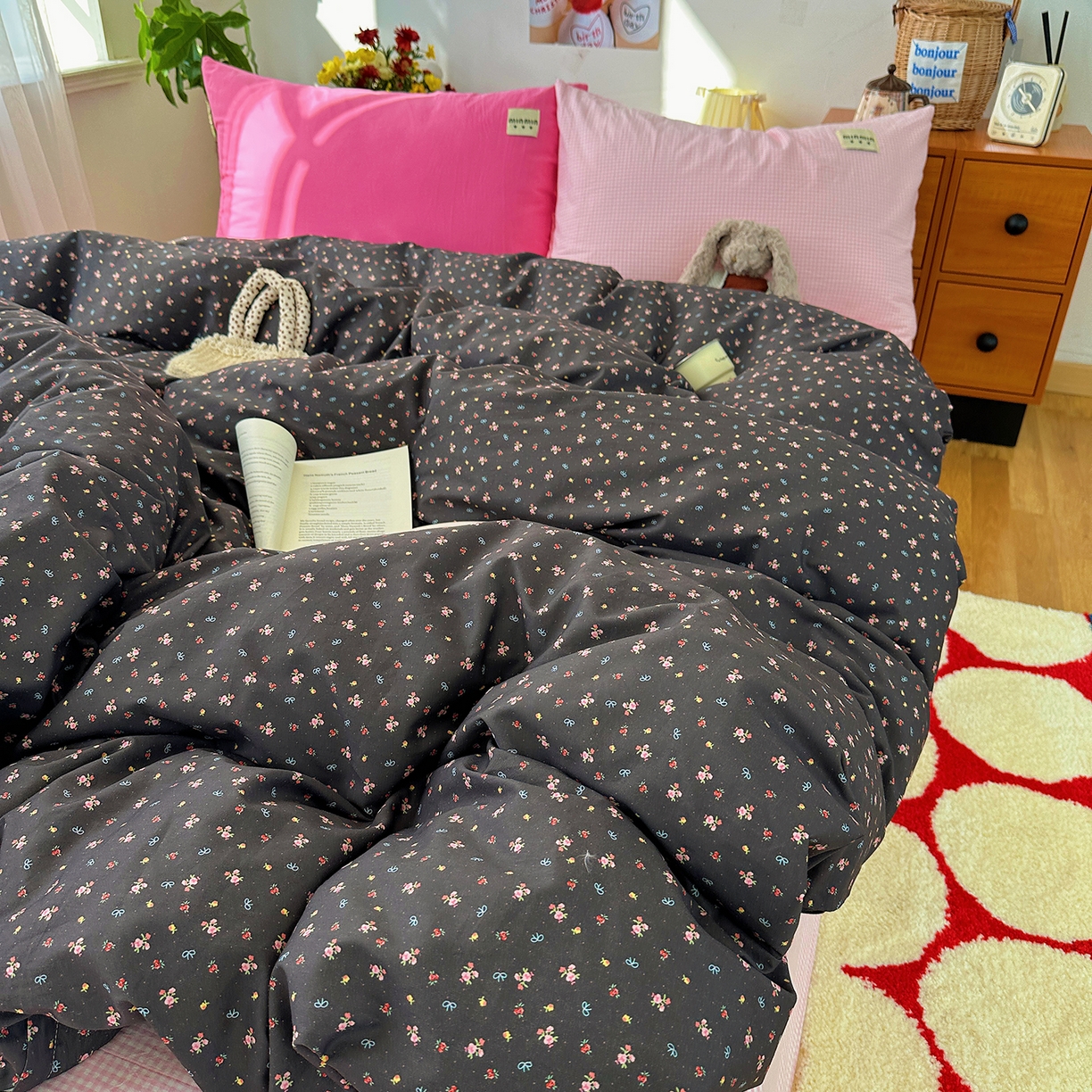 91家纺网 家纺一手货源 找家纺 （总）桃子家居 2026新款A类纯棉水洗棉ins韩系小清新碎花混搭织标工艺色织水洗棉四件套系列