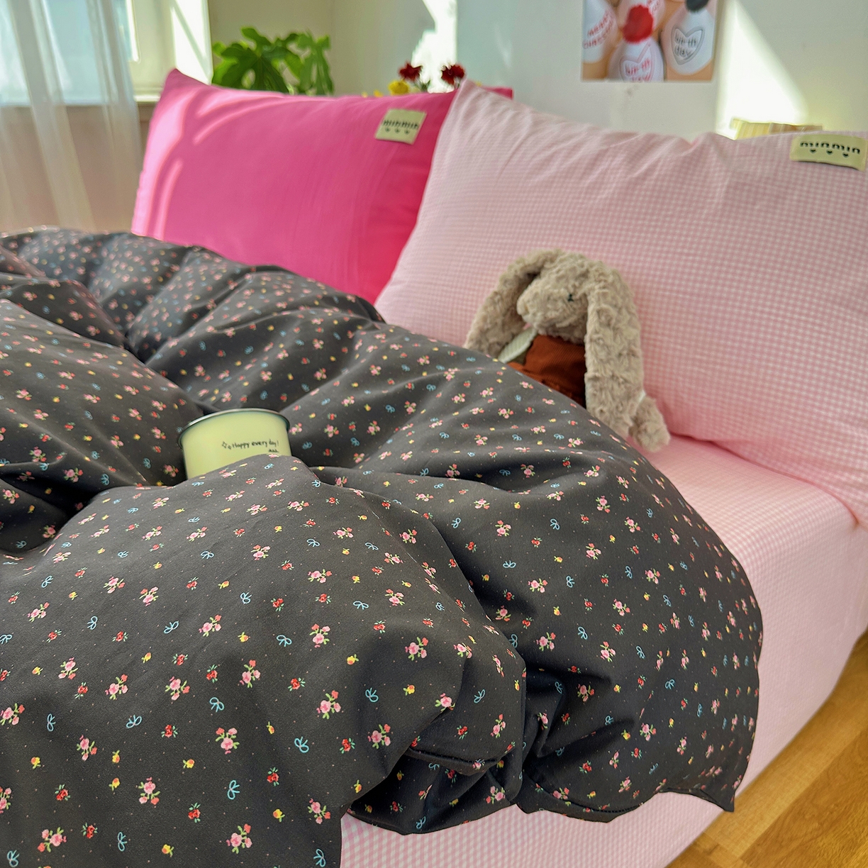 91家纺网 家纺一手货源 找家纺 （总）桃子家居 2026新款A类纯棉水洗棉ins韩系小清新碎花混搭织标工艺色织水洗棉四件套系列