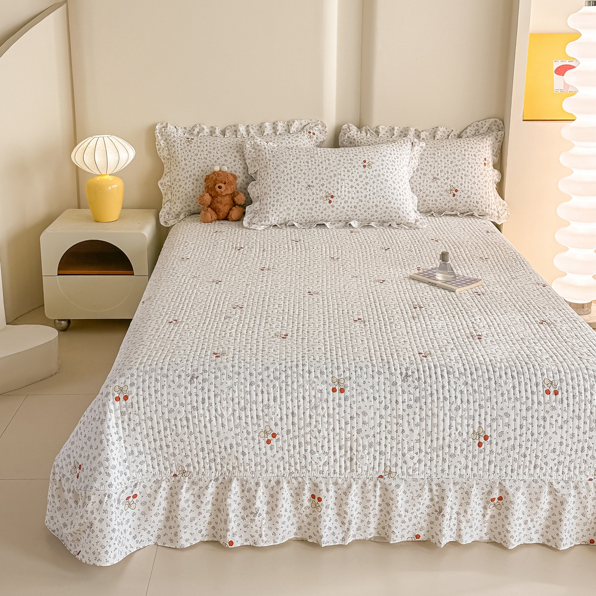 91家纺网 家纺一手货源 找家纺 梓之赫 2026春夏新款A类云感木棉双层纱夹棉床盖四件套 一颗樱桃