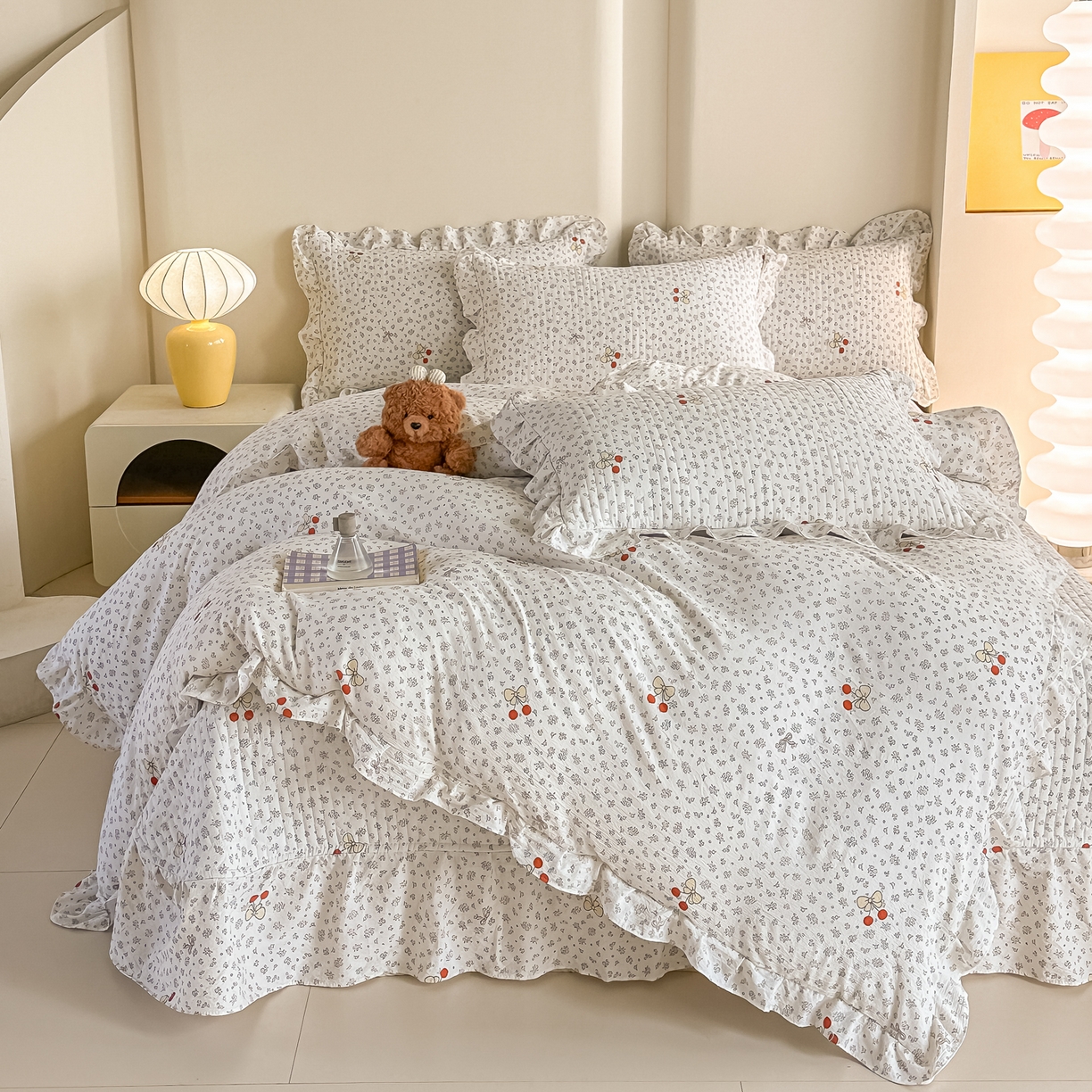 91家纺网 家纺一手货源 找家纺 梓之赫 2026春夏新款A类云感木棉双层纱夹棉床盖四件套 一颗樱桃