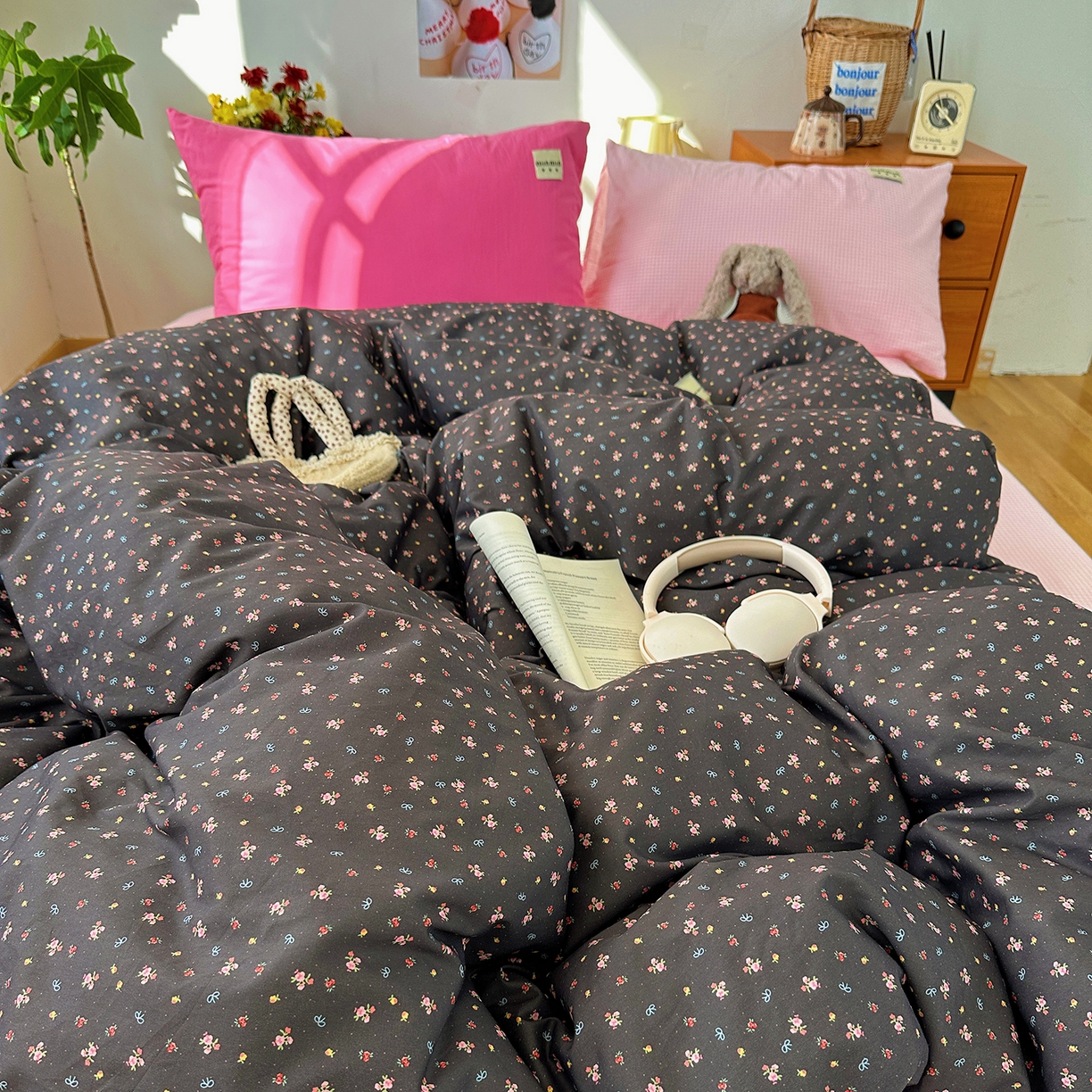 91家纺网 家纺一手货源 找家纺 （总）桃子家居 2026新款A类纯棉水洗棉ins韩系小清新碎花混搭织标工艺色织水洗棉四件套系列