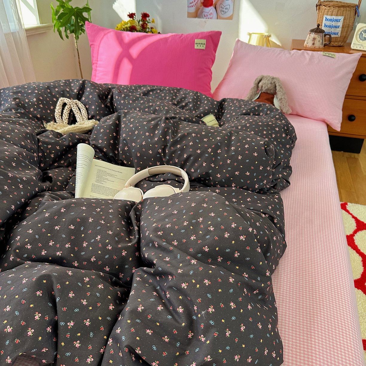 91家纺网 家纺一手货源 找家纺 （总）桃子家居 2026新款A类纯棉水洗棉ins韩系小清新碎花混搭织标工艺色织水洗棉四件套系列