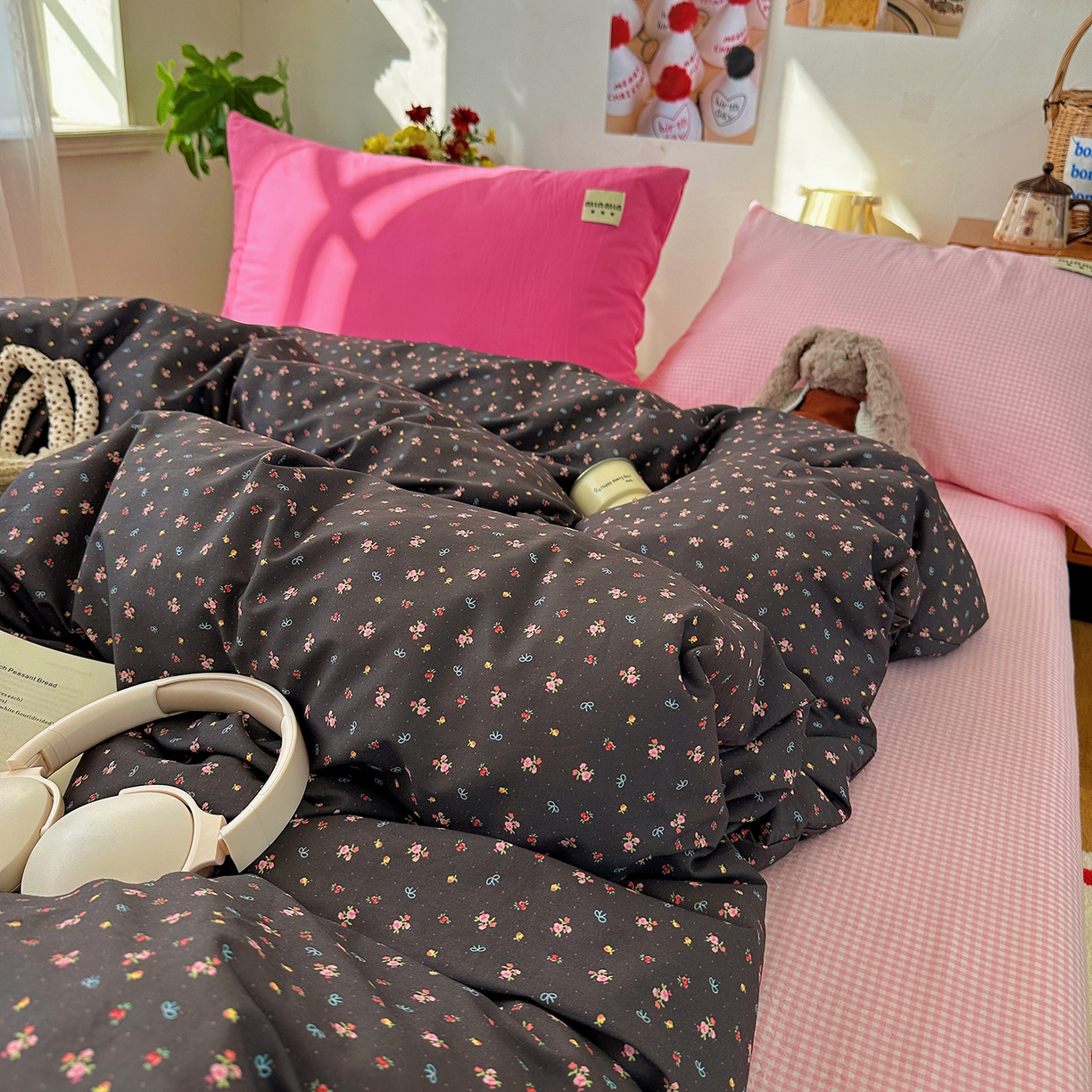 91家纺网 家纺一手货源 找家纺 （总）桃子家居 2026新款A类纯棉水洗棉ins韩系小清新碎花混搭织标工艺色织水洗棉四件套系列