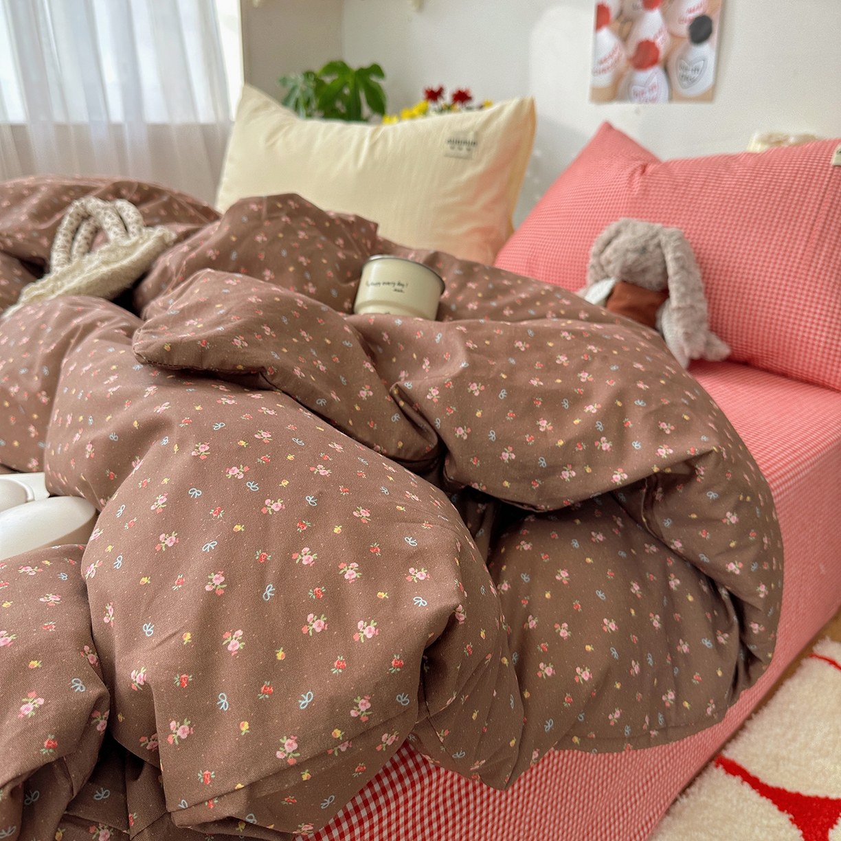 91家纺网 家纺一手货源 找家纺 （总）桃子家居 2026新款A类纯棉水洗棉ins韩系小清新碎花混搭织标工艺色织水洗棉四件套系列