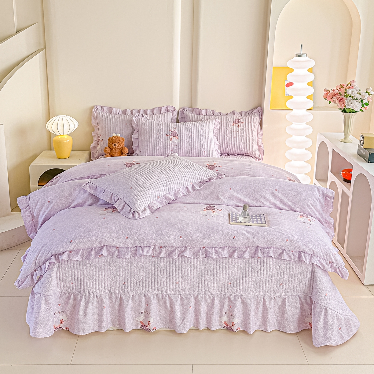 91家纺网 家纺一手货源 找家纺 梓之赫 2026春夏新款A类云感木棉双层纱夹棉床盖四件套 云上芭蕾