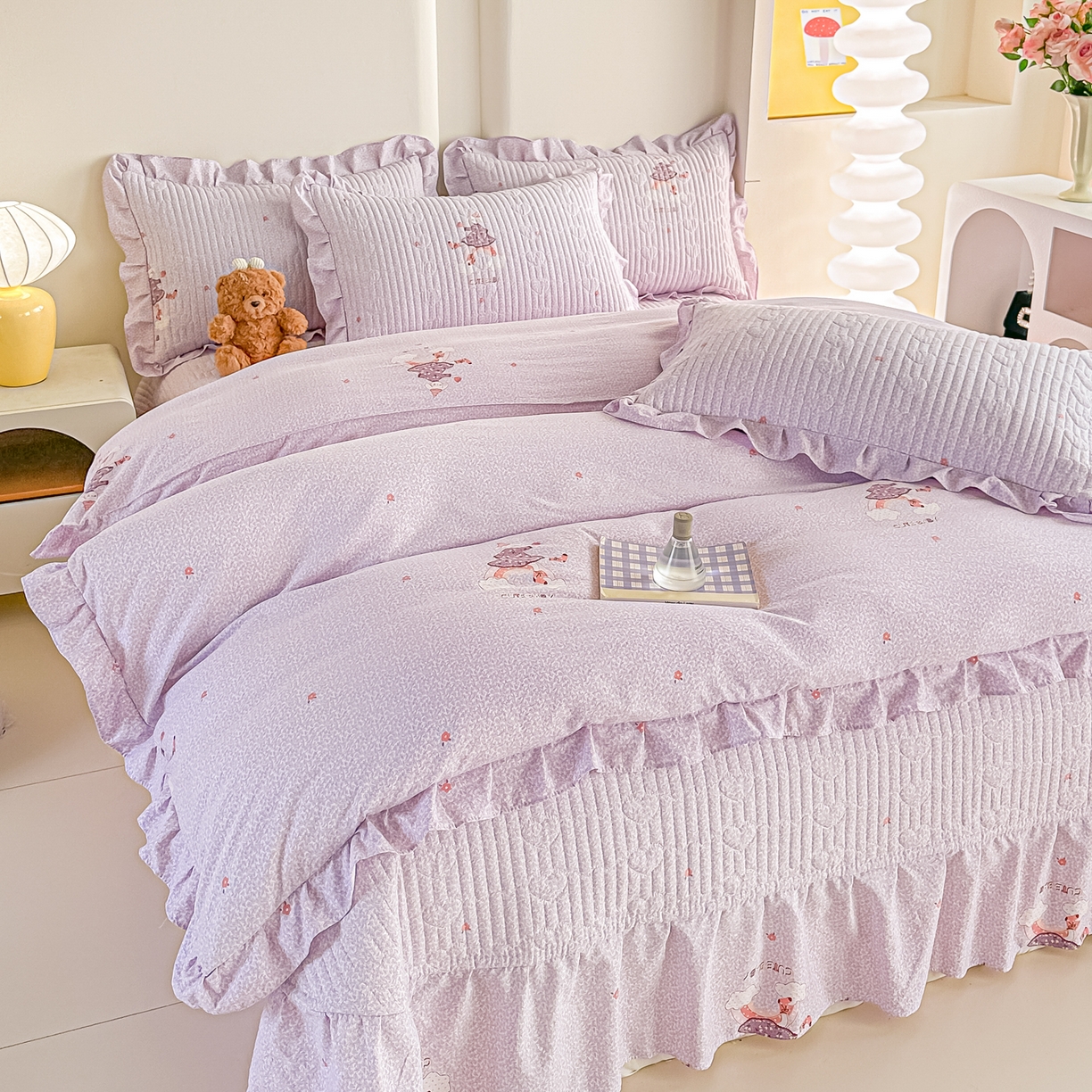 91家纺网 家纺一手货源 找家纺 梓之赫 2026春夏新款A类云感木棉双层纱夹棉床盖四件套 云上芭蕾