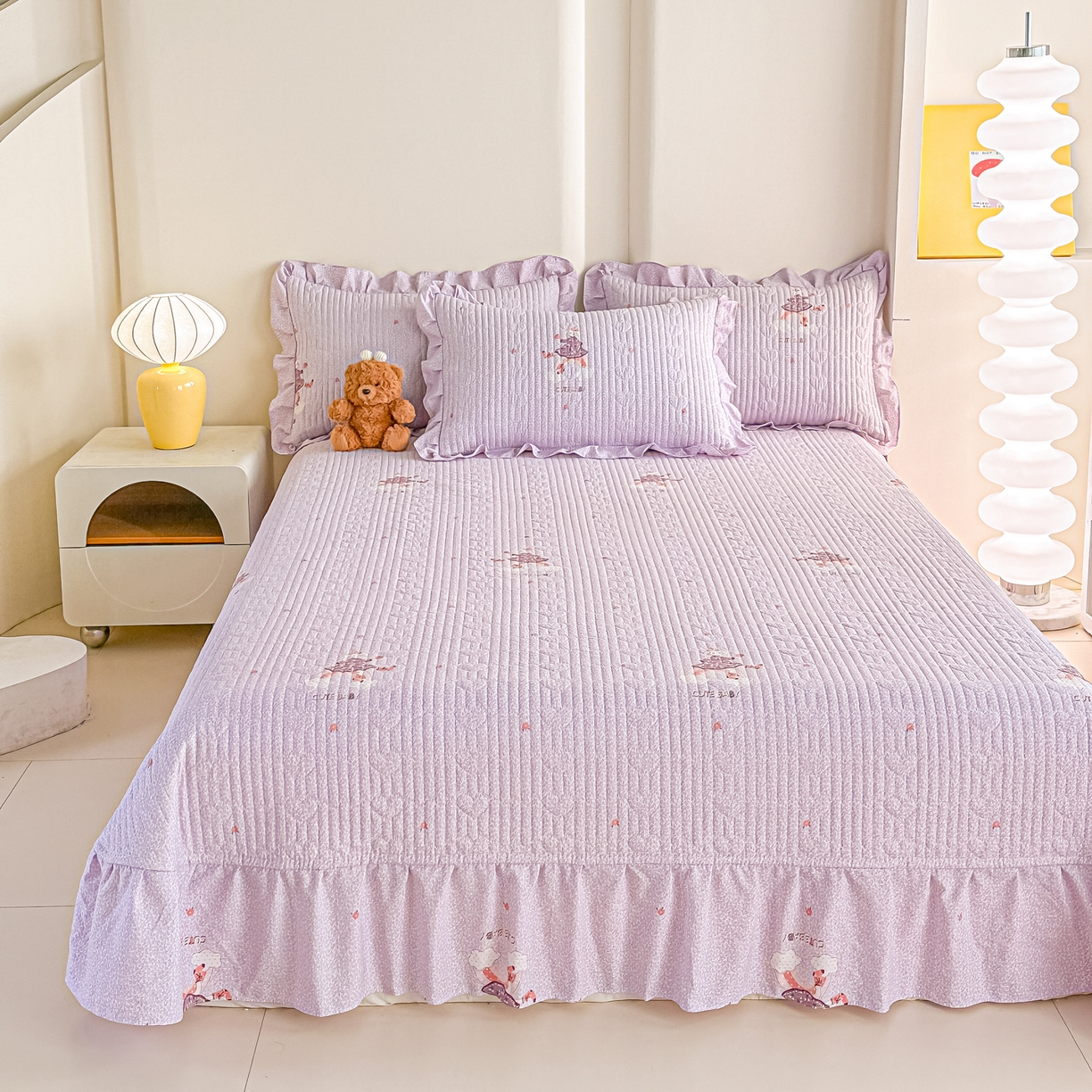 91家纺网 家纺一手货源 找家纺 梓之赫 2026春夏新款A类云感木棉双层纱夹棉床盖四件套 云上芭蕾