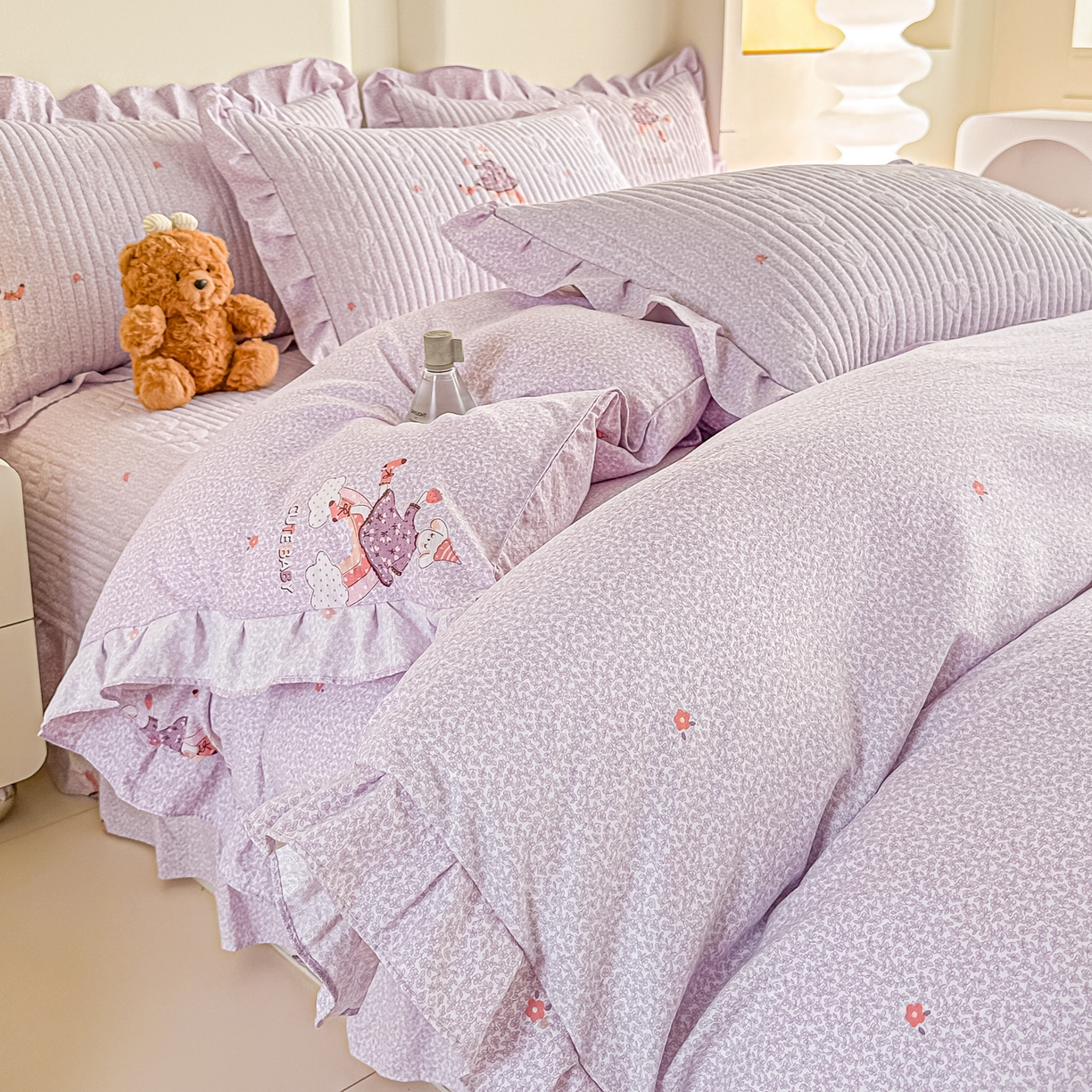 91家纺网 家纺一手货源 找家纺 梓之赫 2026春夏新款A类云感木棉双层纱夹棉床盖四件套 云上芭蕾