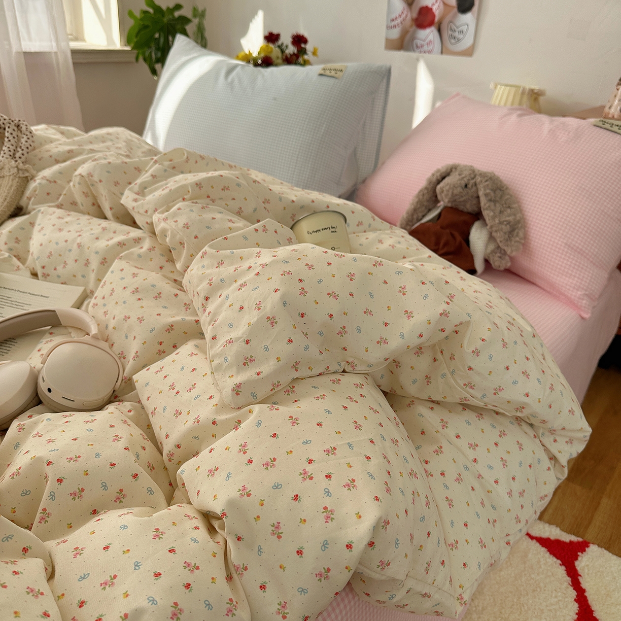 91家纺网 家纺一手货源 找家纺 （总）桃子家居 2026新款A类纯棉水洗棉ins韩系小清新碎花混搭织标工艺色织水洗棉四件套系列