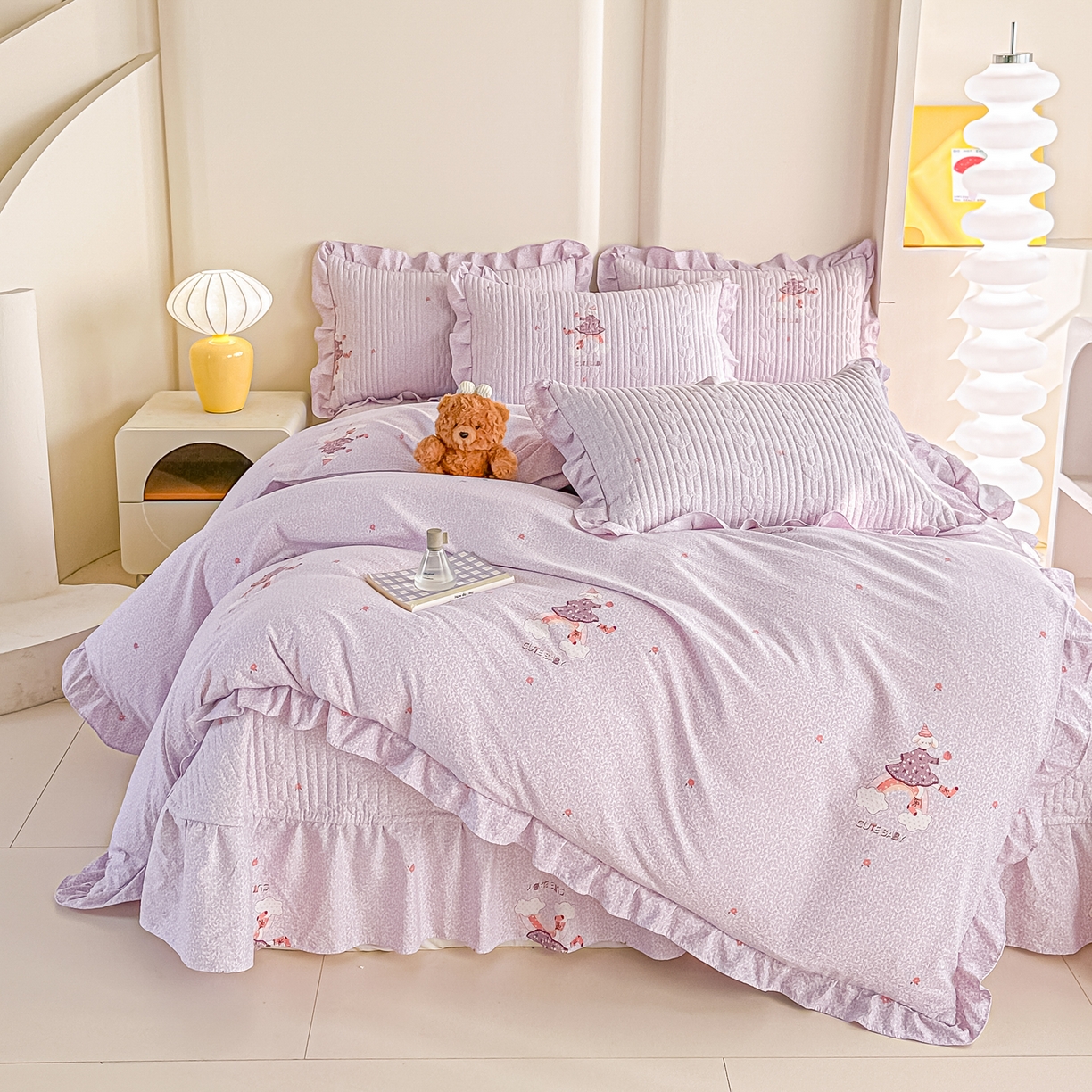 91家纺网 家纺一手货源 找家纺 梓之赫 2026春夏新款A类云感木棉双层纱夹棉床盖四件套 云上芭蕾