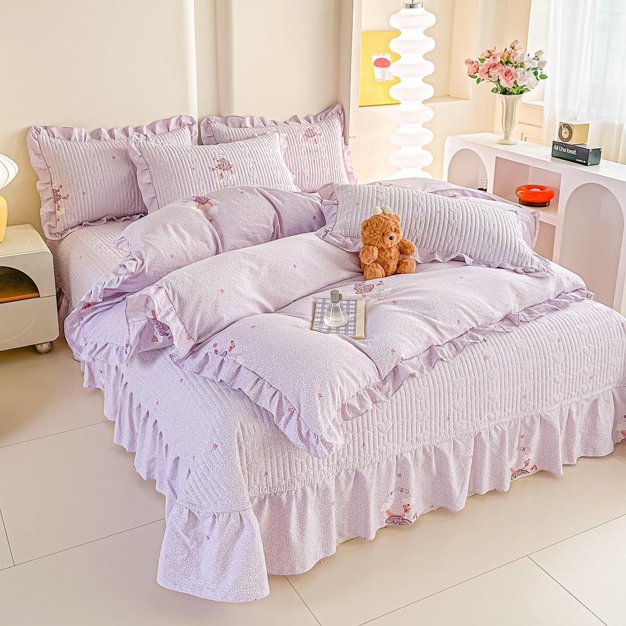 91家纺网 家纺一手货源 找家纺 梓之赫 2026春夏新款A类云感木棉双层纱夹棉床盖四件套 云上芭蕾