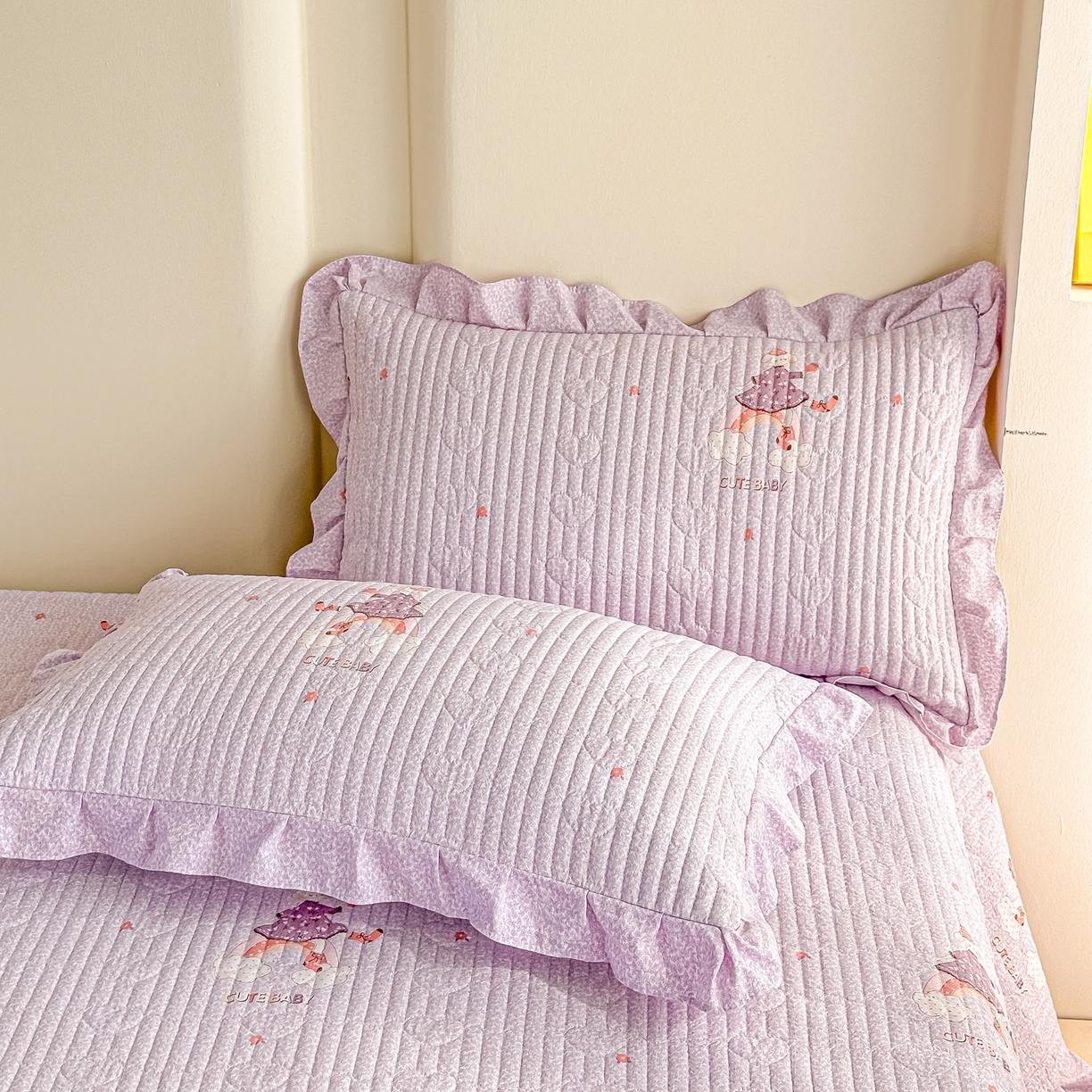 91家纺网 家纺一手货源 找家纺 梓之赫 2026春夏新款A类云感木棉双层纱夹棉床盖四件套 云上芭蕾