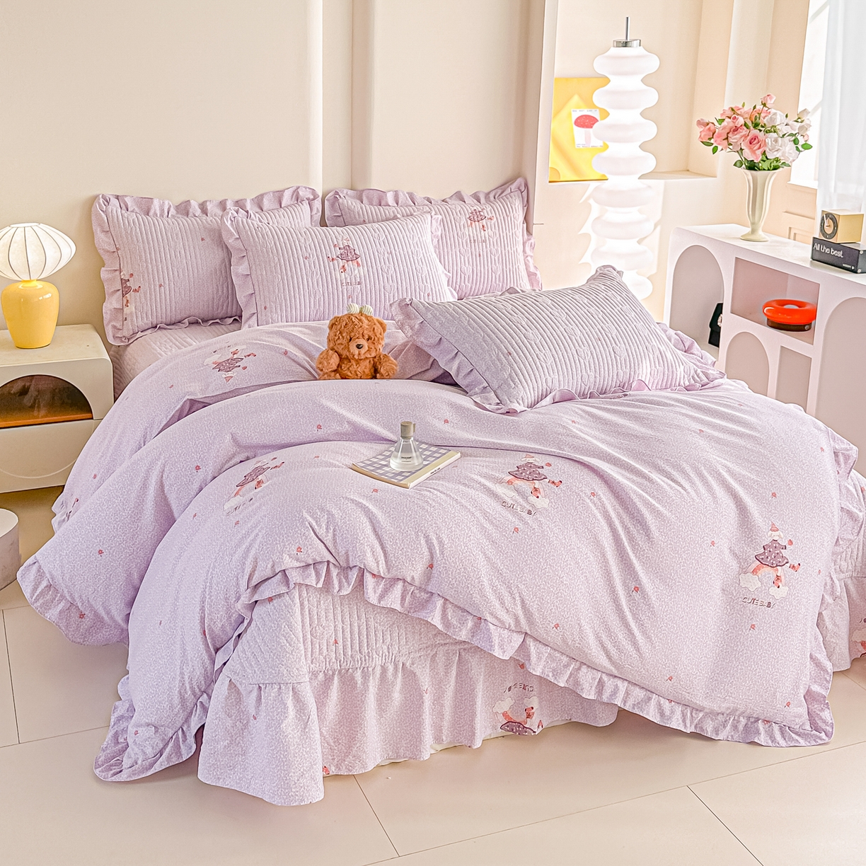 91家纺网 家纺一手货源 找家纺 梓之赫 2026春夏新款A类云感木棉双层纱夹棉床盖四件套 云上芭蕾