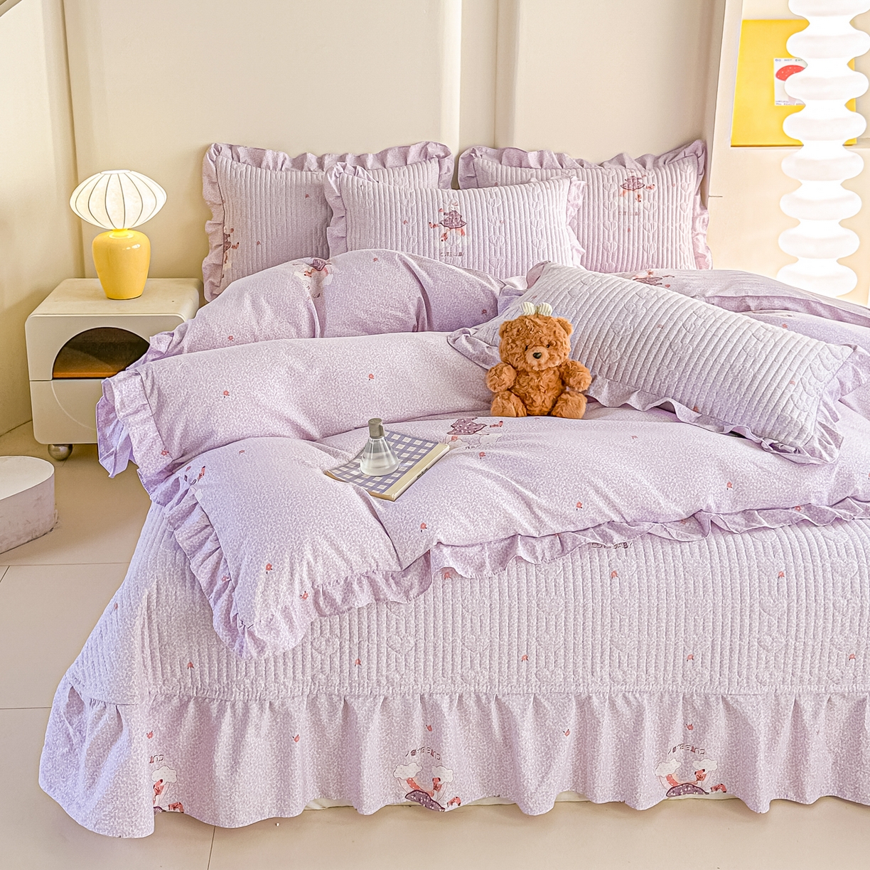 91家纺网 家纺一手货源 找家纺 梓之赫 2026春夏新款A类云感木棉双层纱夹棉床盖四件套 云上芭蕾