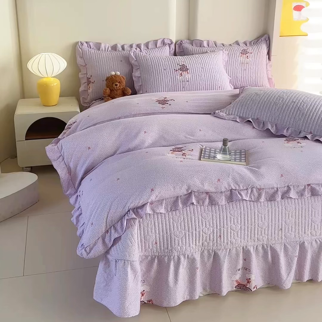 91家纺网 家纺一手货源 找家纺 梓之赫 2026春夏新款A类云感木棉双层纱夹棉床盖四件套 云上芭蕾