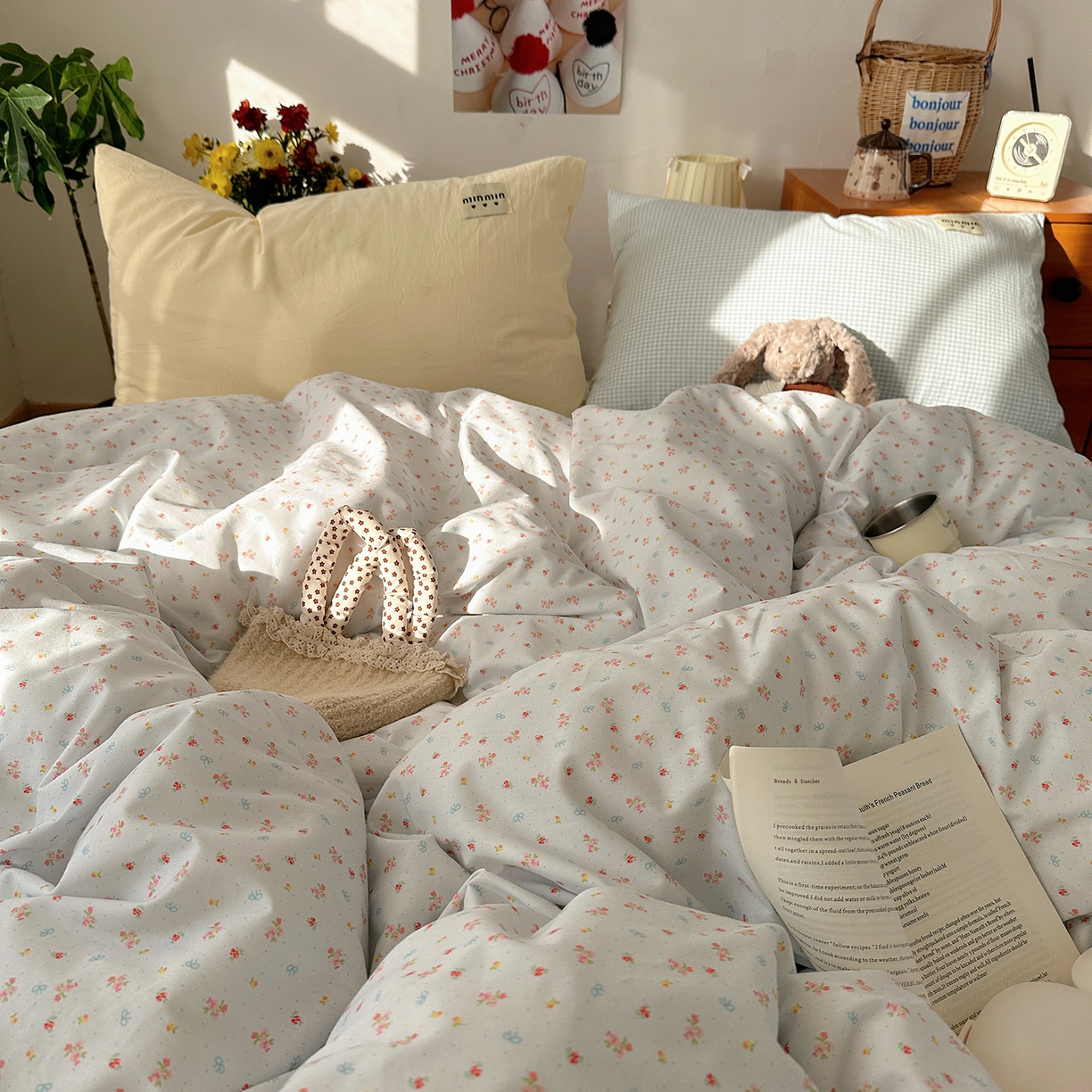 91家纺网 家纺一手货源 找家纺 桃子家居 2026新款A类纯棉水洗棉ins韩系小清新碎花混搭织标工艺色织水洗棉四件套系列 水洗棉-蓝雾花黛