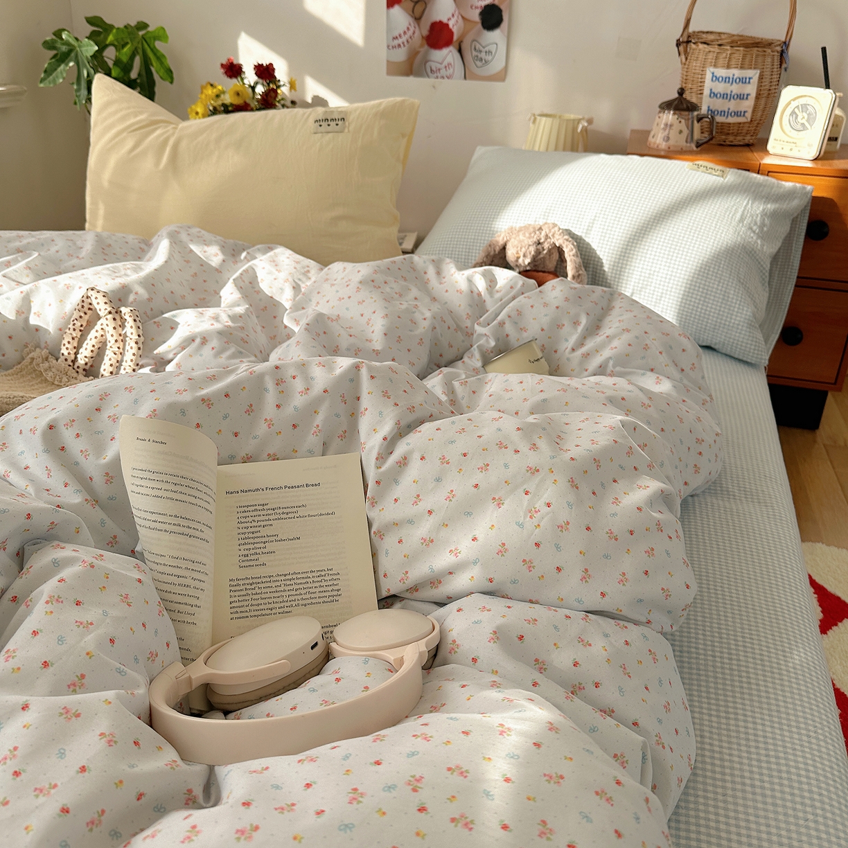 91家纺网 家纺一手货源 找家纺 桃子家居 2026新款A类纯棉水洗棉ins韩系小清新碎花混搭织标工艺色织水洗棉四件套系列 水洗棉-蓝雾花黛