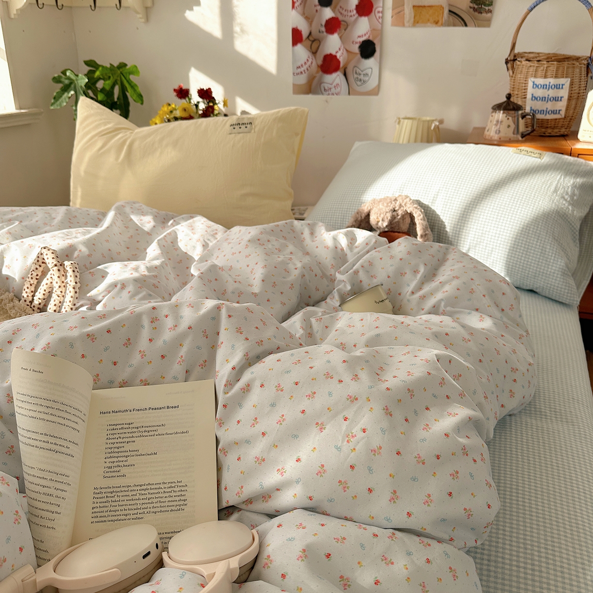 91家纺网 家纺一手货源 找家纺 桃子家居 2026新款A类纯棉水洗棉ins韩系小清新碎花混搭织标工艺色织水洗棉四件套系列 水洗棉-蓝雾花黛