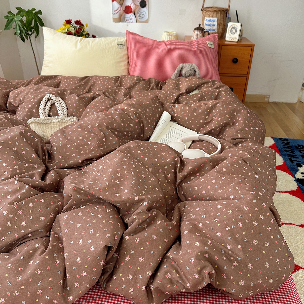 91家纺网 家纺一手货源 找家纺 桃子家居 2026新款A类纯棉水洗棉ins韩系小清新碎花混搭织标工艺色织水洗棉四件套系列 水洗棉-栗雾来信