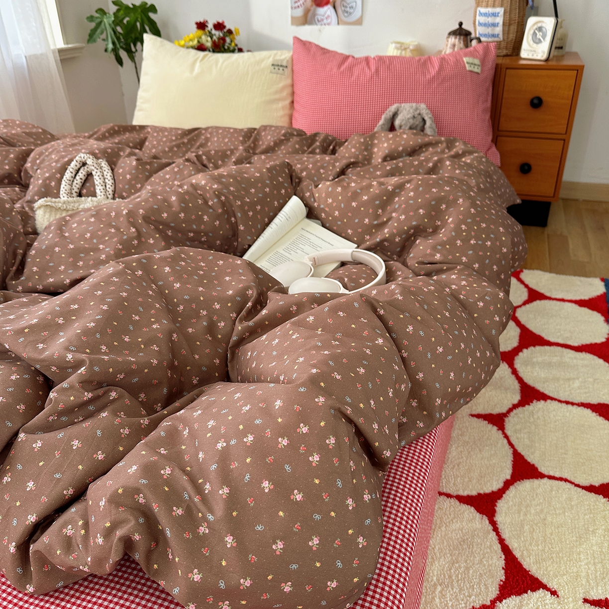 91家纺网 家纺一手货源 找家纺 桃子家居 2026新款A类纯棉水洗棉ins韩系小清新碎花混搭织标工艺色织水洗棉四件套系列 水洗棉-栗雾来信