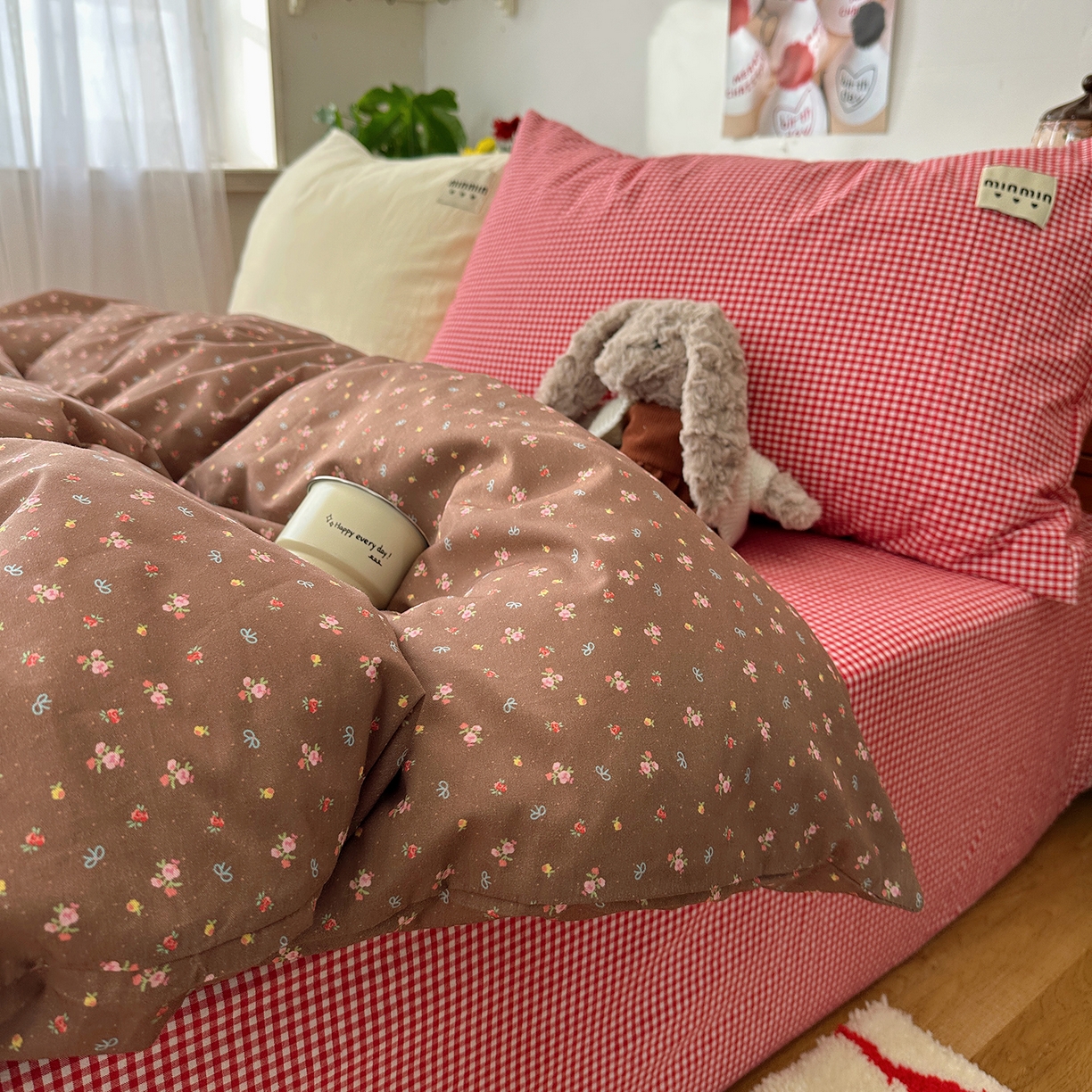 91家纺网 家纺一手货源 找家纺 桃子家居 2026新款A类纯棉水洗棉ins韩系小清新碎花混搭织标工艺色织水洗棉四件套系列 水洗棉-栗雾来信