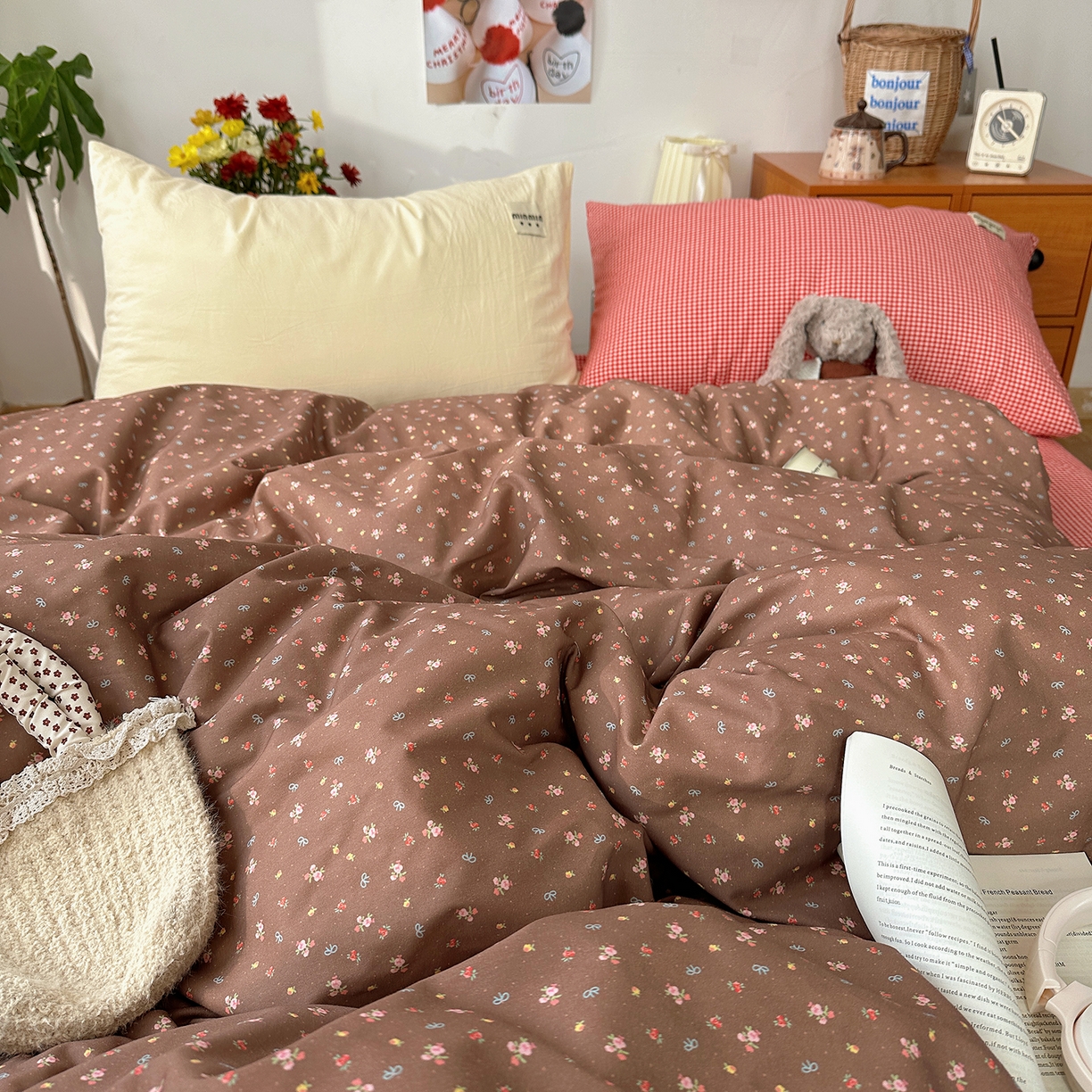 91家纺网 家纺一手货源 找家纺 桃子家居 2026新款A类纯棉水洗棉ins韩系小清新碎花混搭织标工艺色织水洗棉四件套系列 水洗棉-栗雾来信