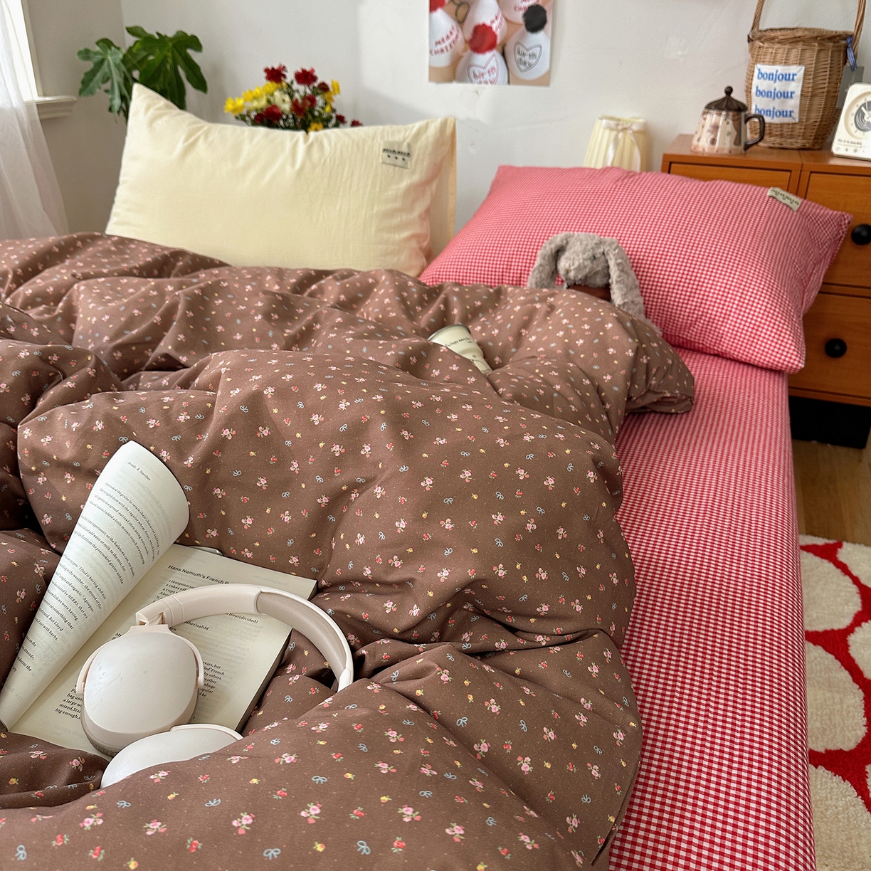 91家纺网 家纺一手货源 找家纺 桃子家居 2026新款A类纯棉水洗棉ins韩系小清新碎花混搭织标工艺色织水洗棉四件套系列 水洗棉-栗雾来信