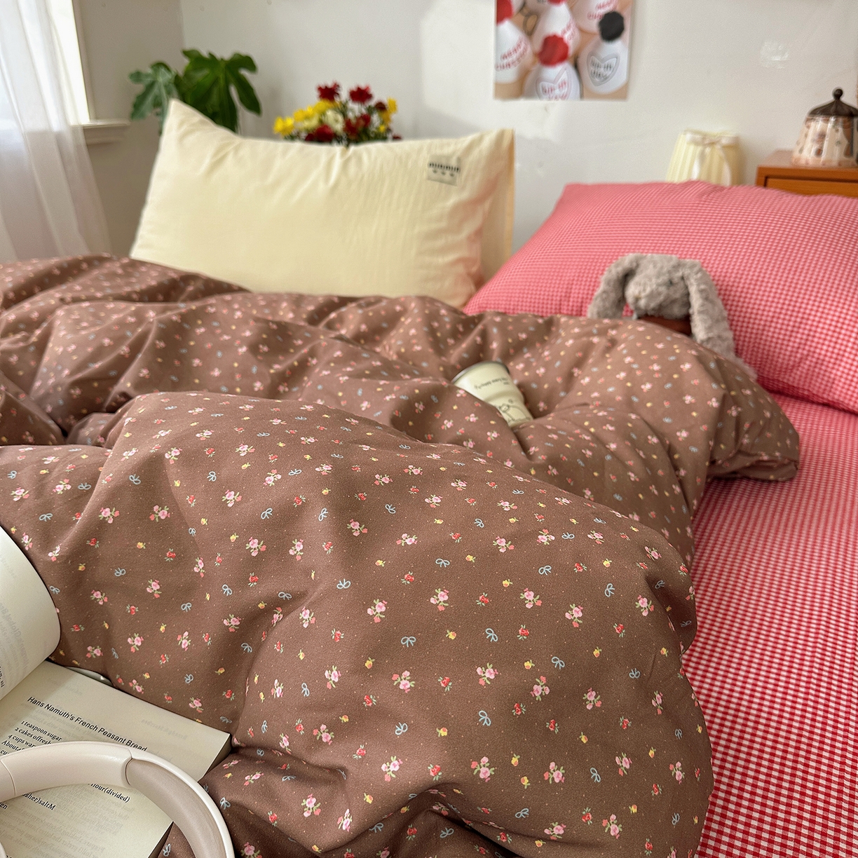 91家纺网 家纺一手货源 找家纺 桃子家居 2026新款A类纯棉水洗棉ins韩系小清新碎花混搭织标工艺色织水洗棉四件套系列 水洗棉-栗雾来信