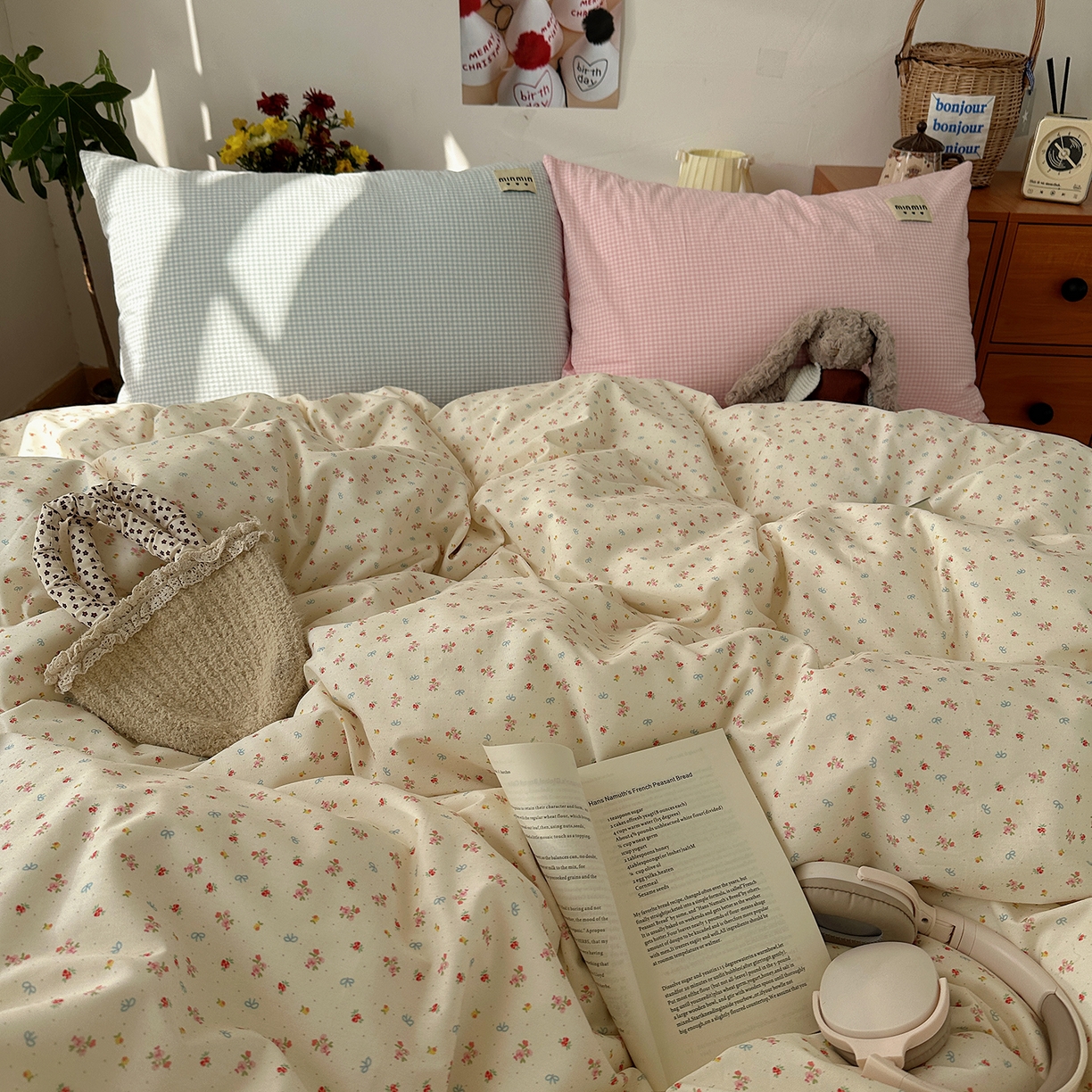 91家纺网 家纺一手货源 找家纺 桃子家居 2026新款A类纯棉水洗棉ins韩系小清新碎花混搭织标工艺色织水洗棉四件套系列 水洗棉-云雾星花