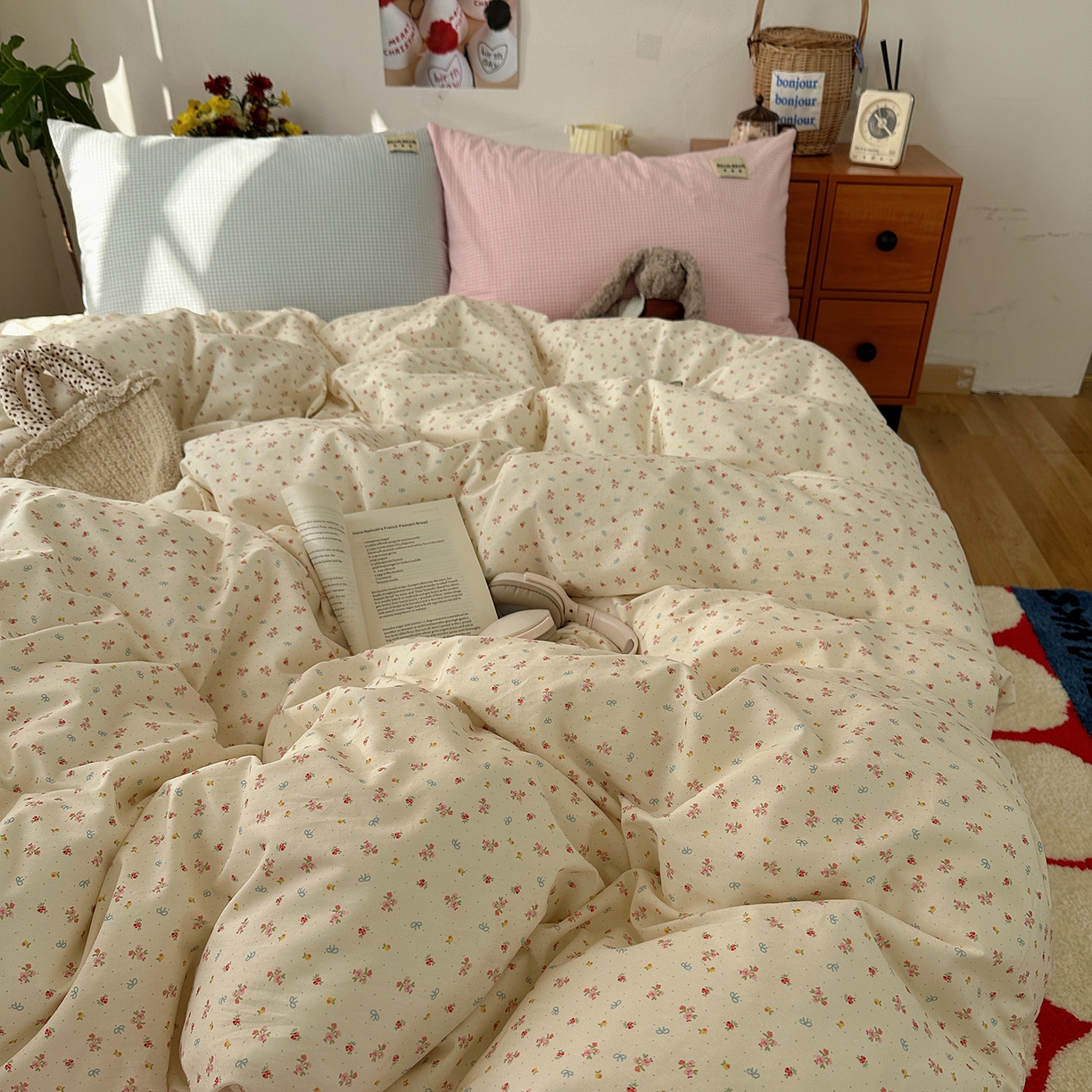 91家纺网 家纺一手货源 找家纺 桃子家居 2026新款A类纯棉水洗棉ins韩系小清新碎花混搭织标工艺色织水洗棉四件套系列 水洗棉-云雾星花