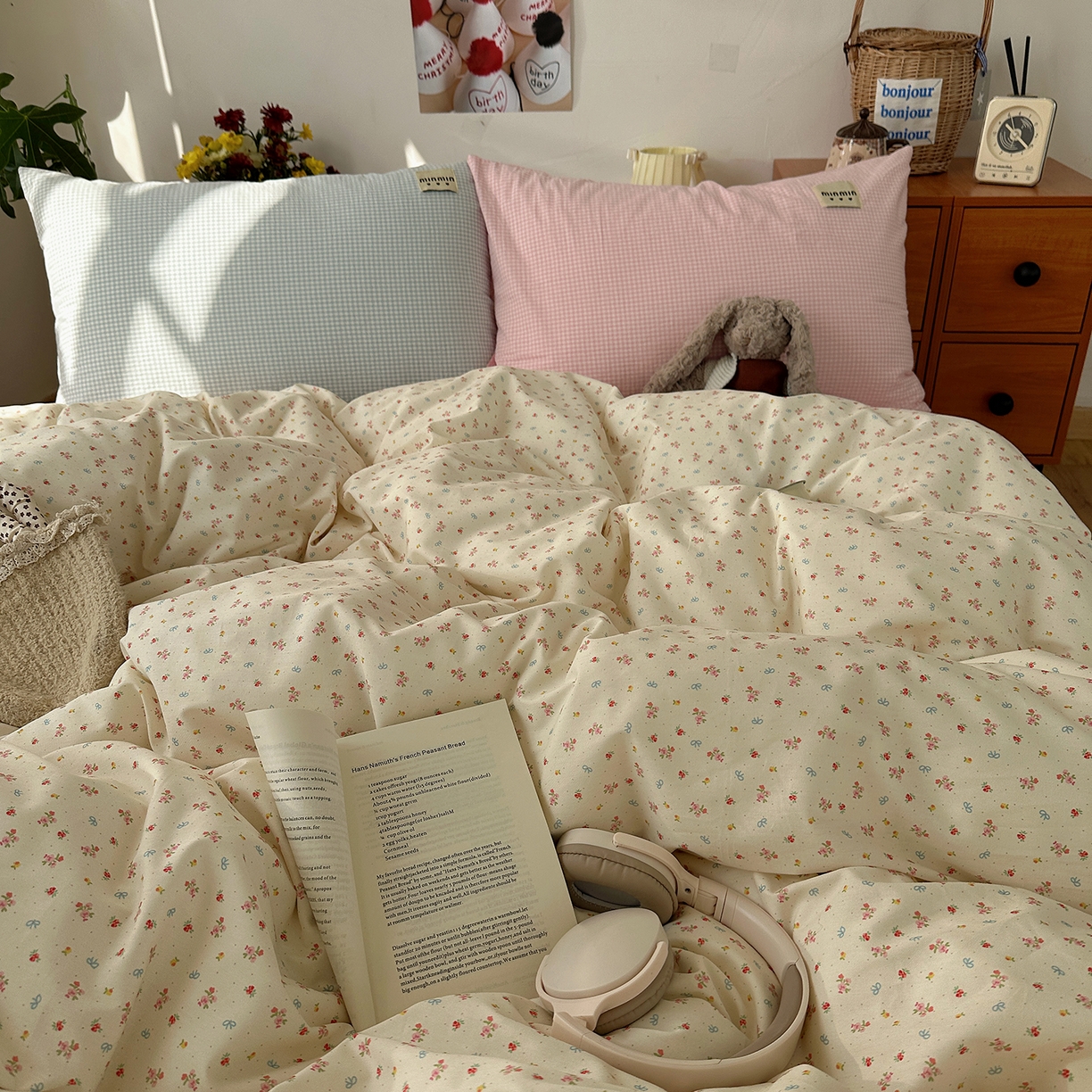 91家纺网 家纺一手货源 找家纺 桃子家居 2026新款A类纯棉水洗棉ins韩系小清新碎花混搭织标工艺色织水洗棉四件套系列 水洗棉-云雾星花