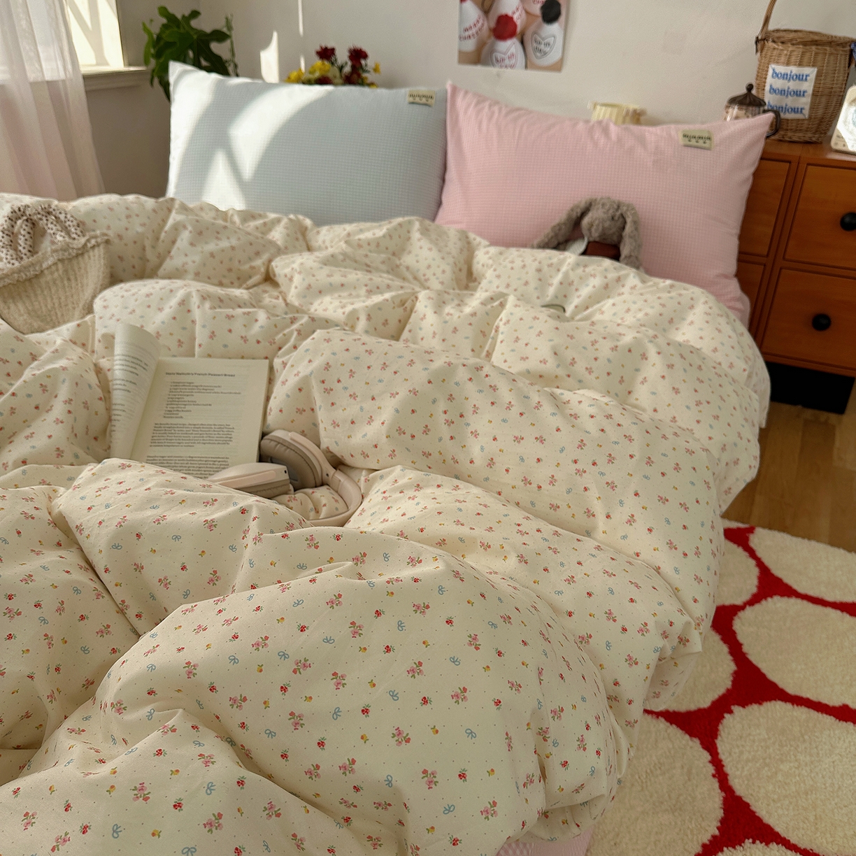 91家纺网 家纺一手货源 找家纺 桃子家居 2026新款A类纯棉水洗棉ins韩系小清新碎花混搭织标工艺色织水洗棉四件套系列 水洗棉-云雾星花