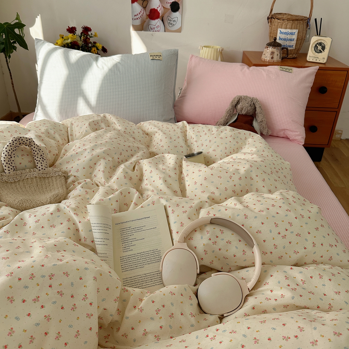 91家纺网 家纺一手货源 找家纺 桃子家居 2026新款A类纯棉水洗棉ins韩系小清新碎花混搭织标工艺色织水洗棉四件套系列 水洗棉-云雾星花