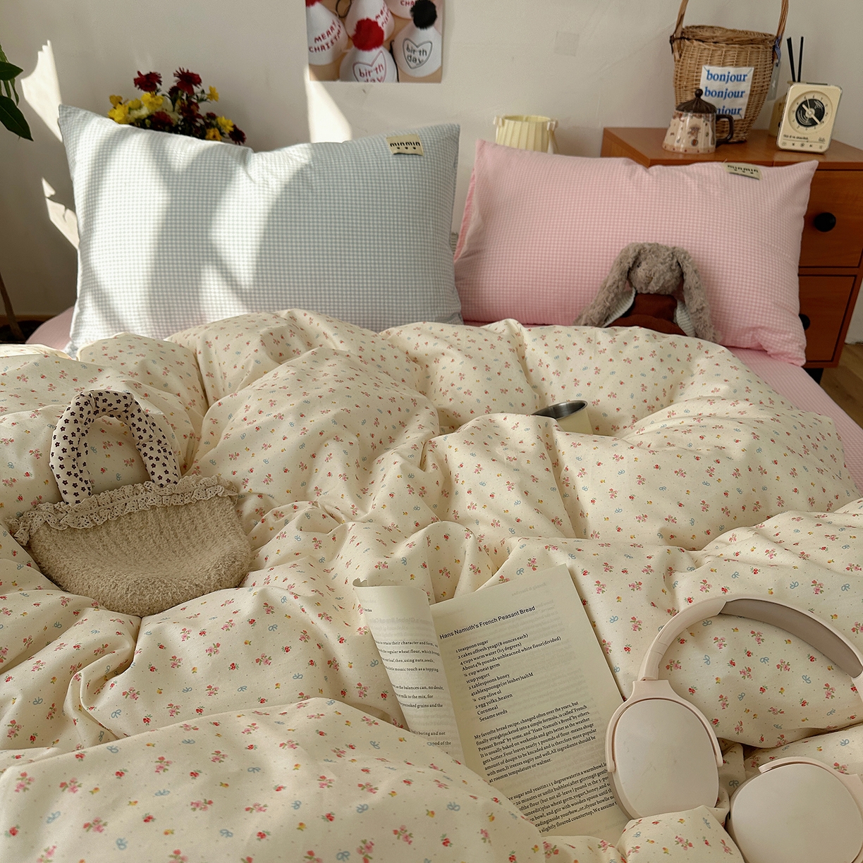 91家纺网 家纺一手货源 找家纺 桃子家居 2026新款A类纯棉水洗棉ins韩系小清新碎花混搭织标工艺色织水洗棉四件套系列 水洗棉-云雾星花