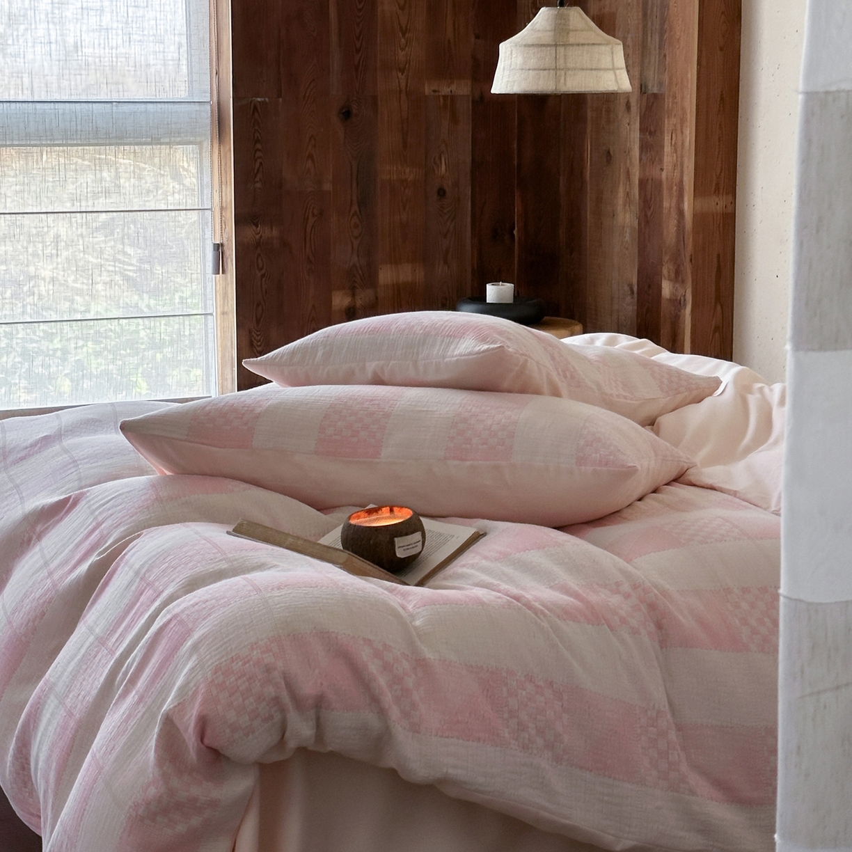 91家纺网 家纺一手货源 找家纺 例外 2026新款全棉纯棉双层纱布大提花四件套舒芙蕾 粉色-舒芙蕾